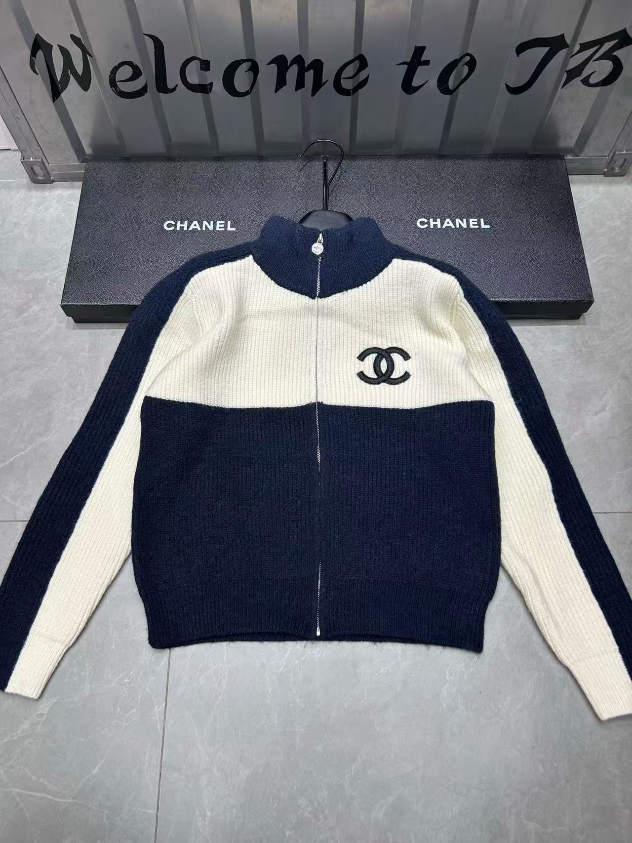 CHANE1 カラーブロック ダブルC ウールカーディガン【50％割引+送料無料】