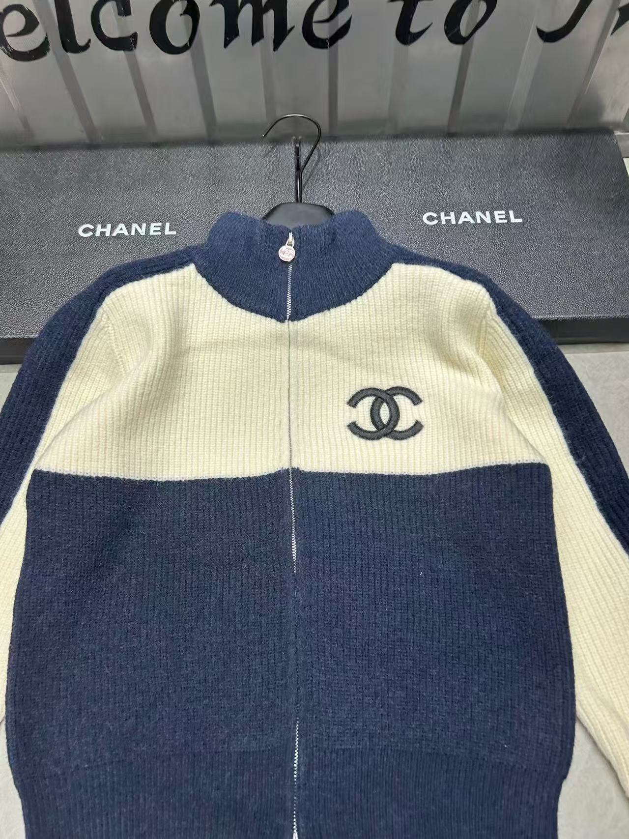 CHANE1 カラーブロック ダブルC ウールカーディガン【50％割引+送料無料】