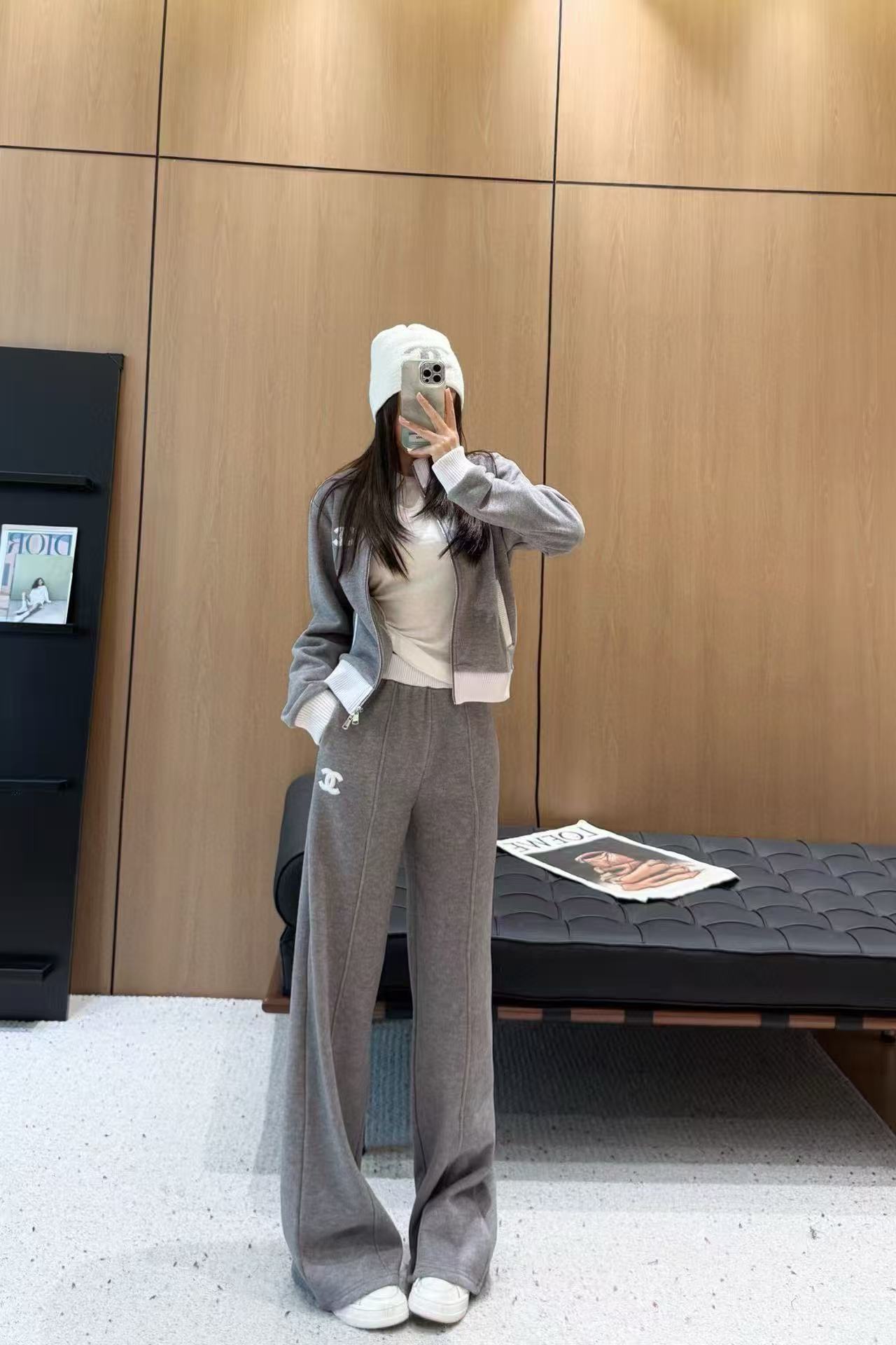 CHANE1 ダブルC スタンドカラージャケット+トラウザーズ ツーピースセット【50％割引+送料無料】