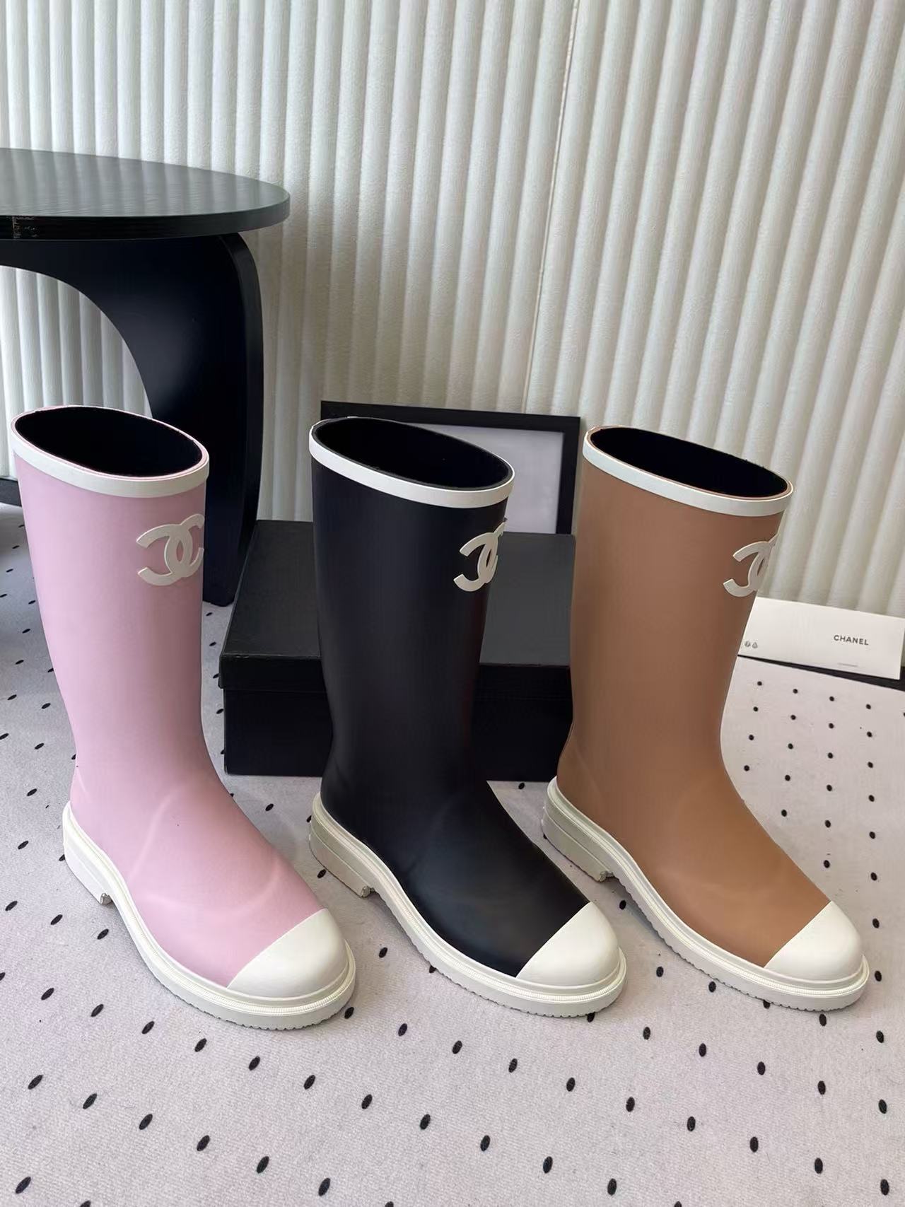 CHANE1 高品質カラーブロックダブルCレインブーツ【50％割引+送料無料】
