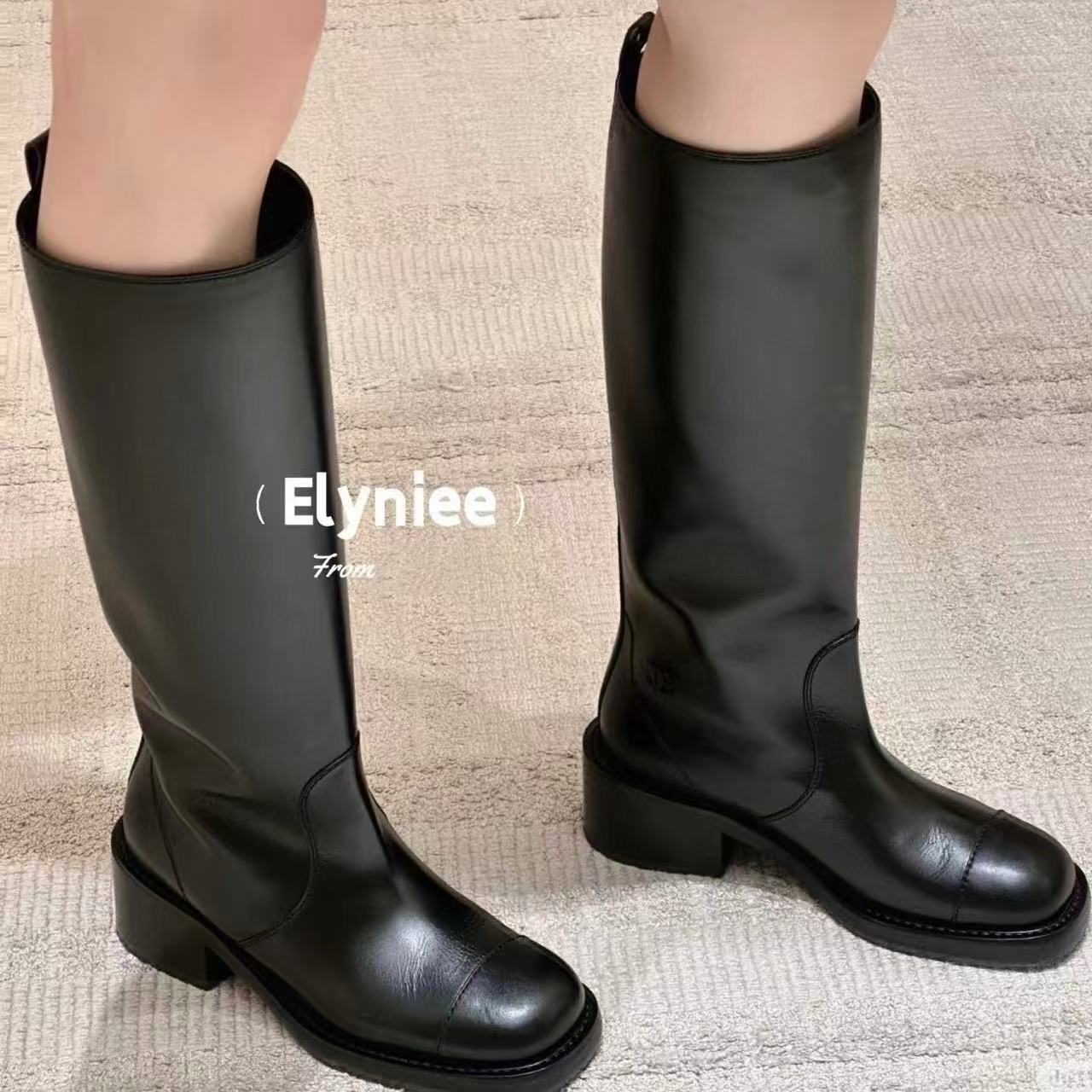 CHANE1 高品質シンプルダブルCレザーサイハイブーツ【50％割引+送料無料】