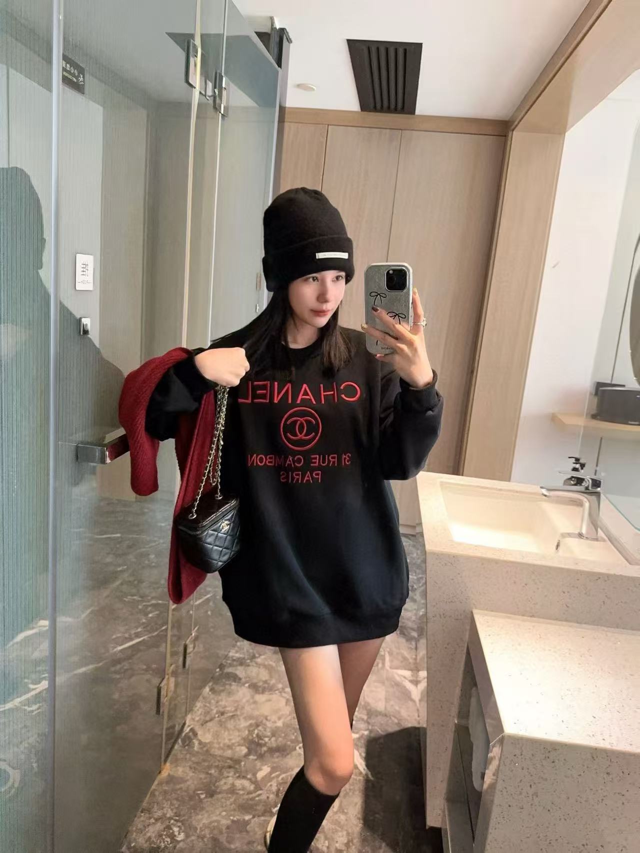 CHANE1 刺繍レタースウェットシャツ + スカーフ【50％割引+送料無料】