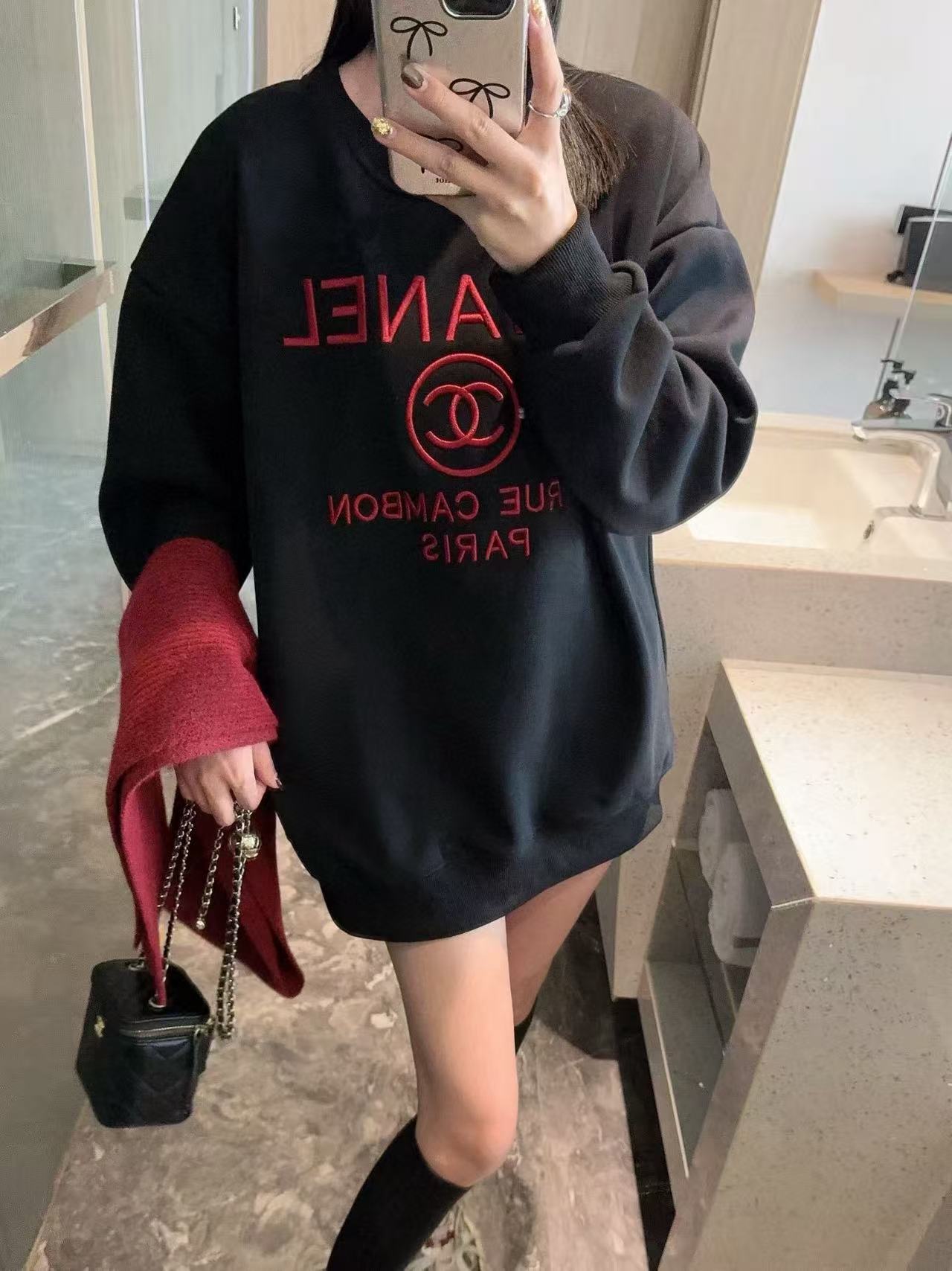 CHANE1 刺繍レタースウェットシャツ + スカーフ【50％割引+送料無料】