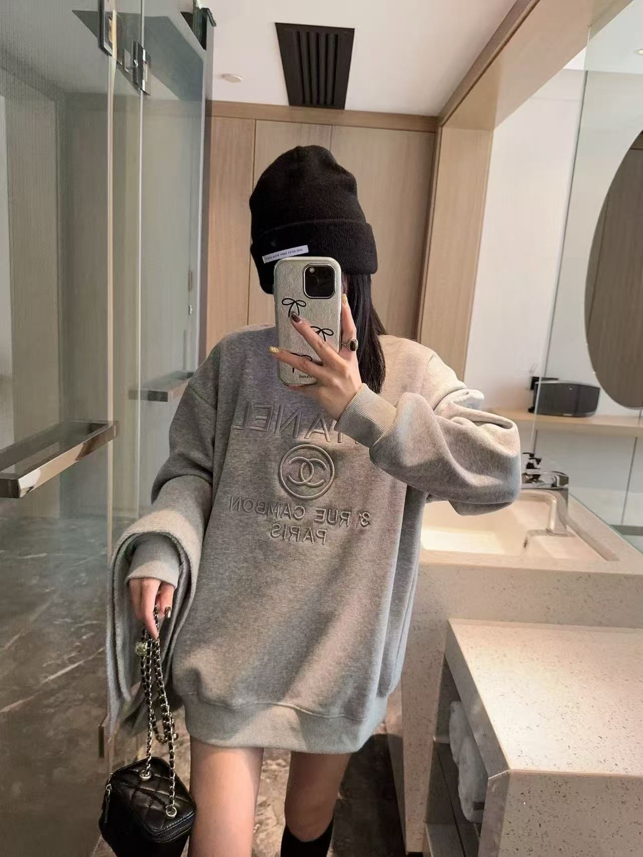 CHANE1 刺繍レタースウェットシャツ + スカーフ【50％割引+送料無料】