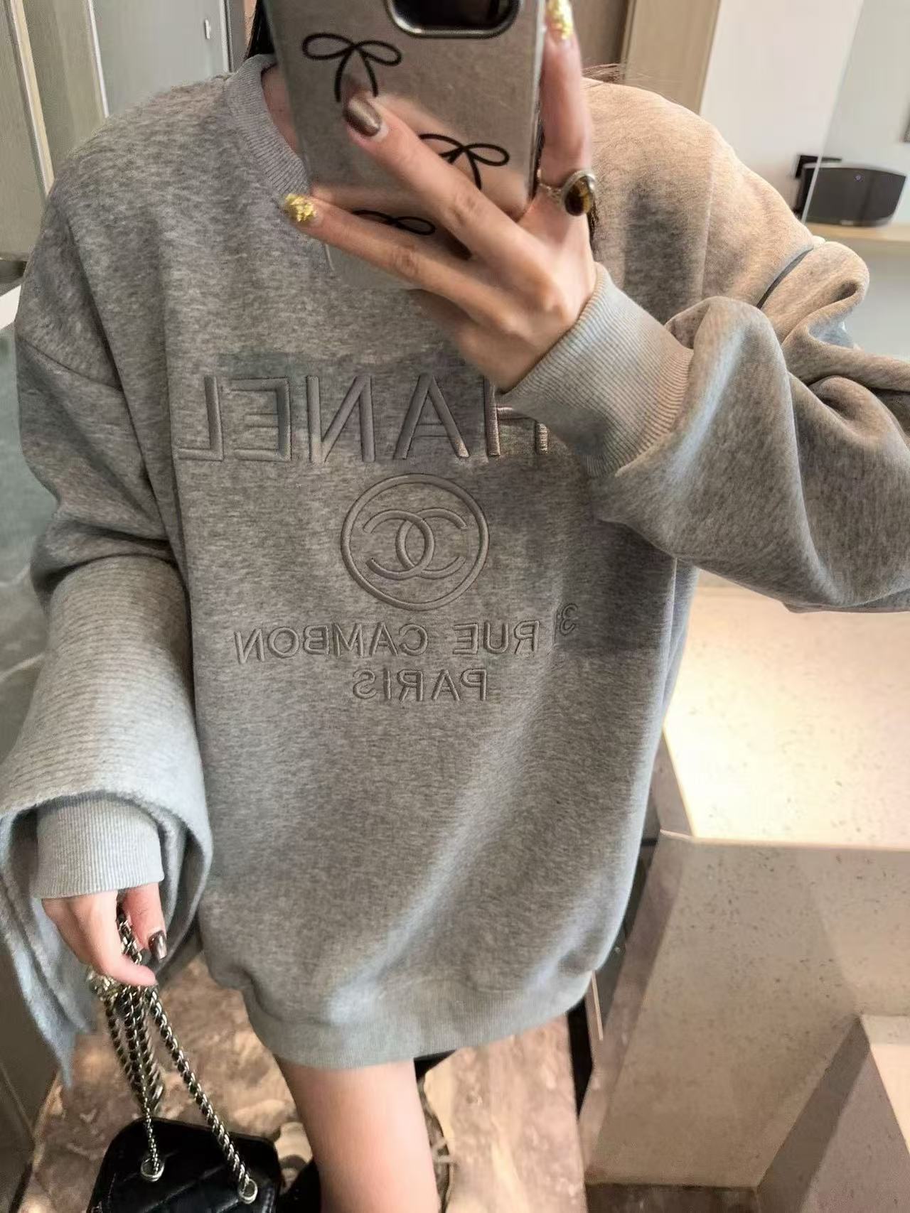 CHANE1 刺繍レタースウェットシャツ + スカーフ【50％割引+送料無料】