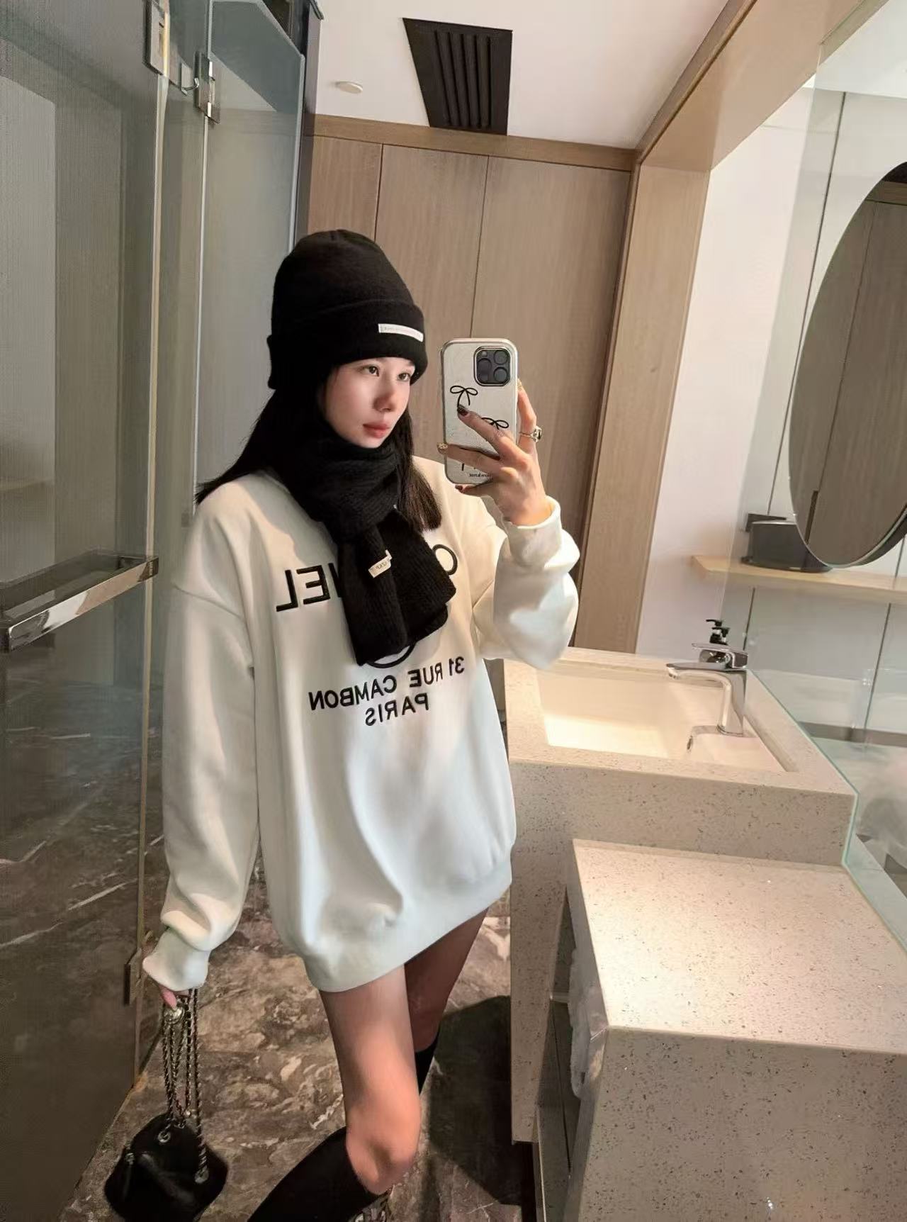 CHANE1 刺繍レタースウェットシャツ + スカーフ【50％割引+送料無料】