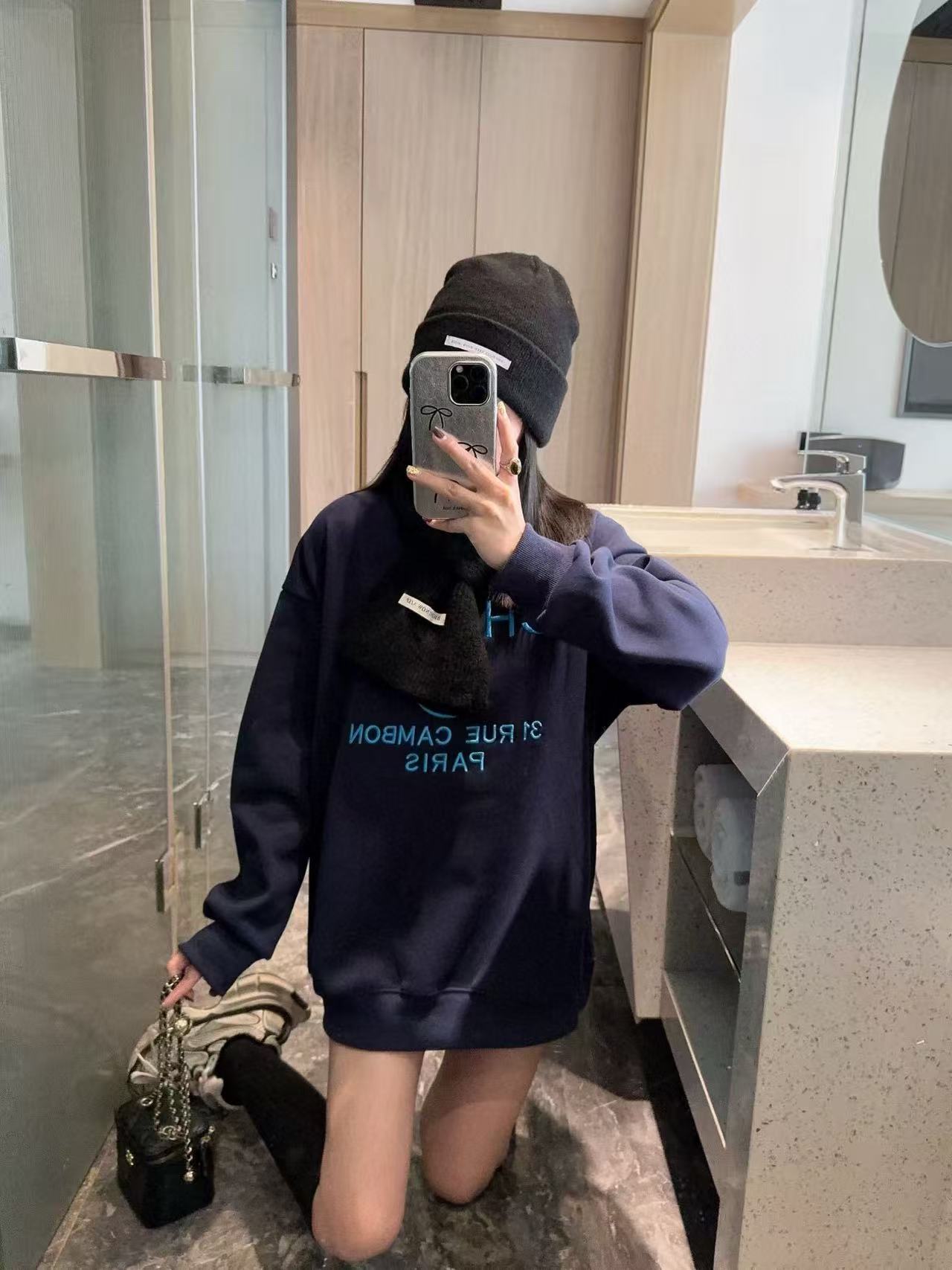 CHANE1 刺繍レタースウェットシャツ + スカーフ【50％割引+送料無料】