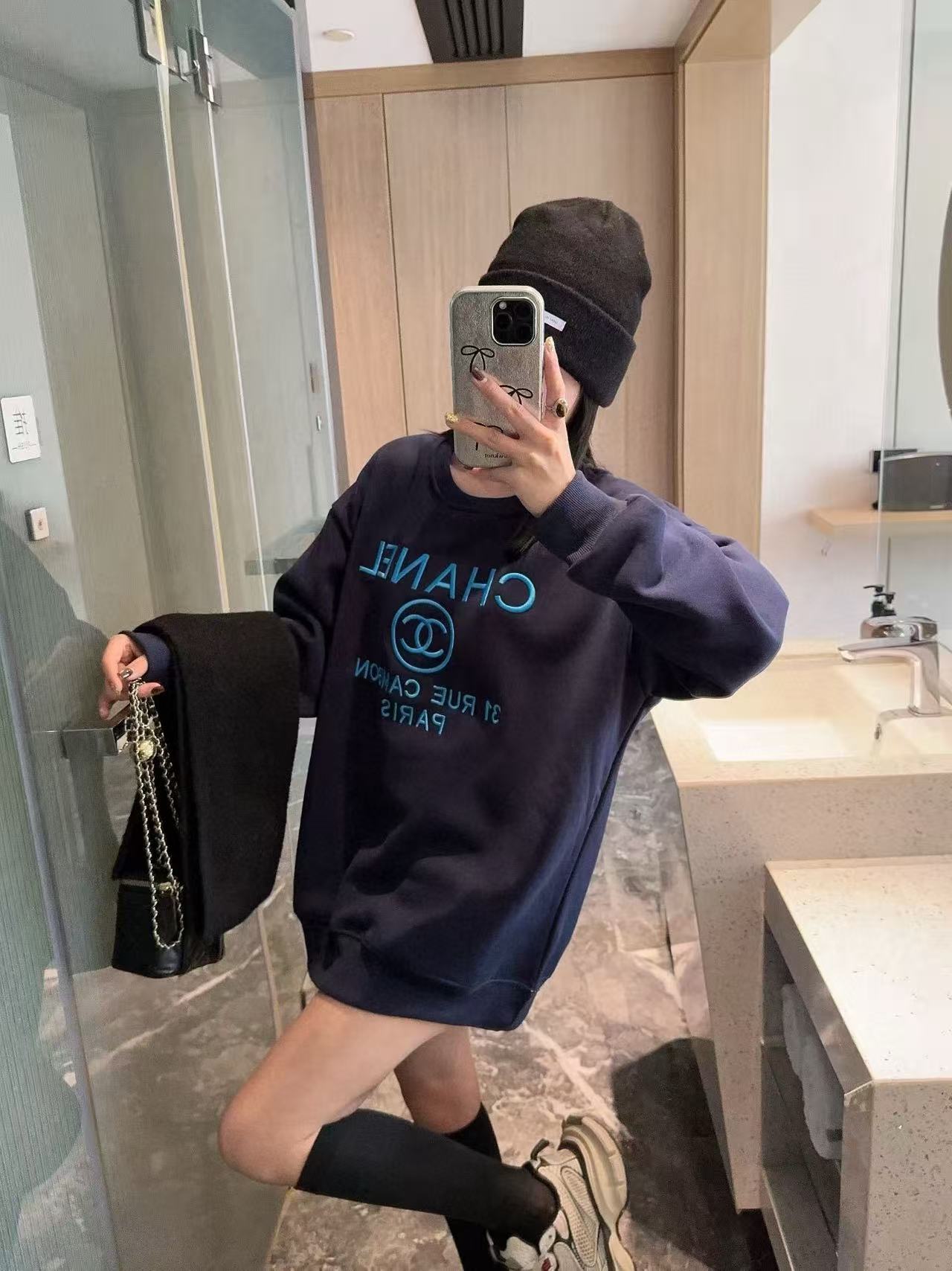 CHANE1 刺繍レタースウェットシャツ + スカーフ【50％割引+送料無料】