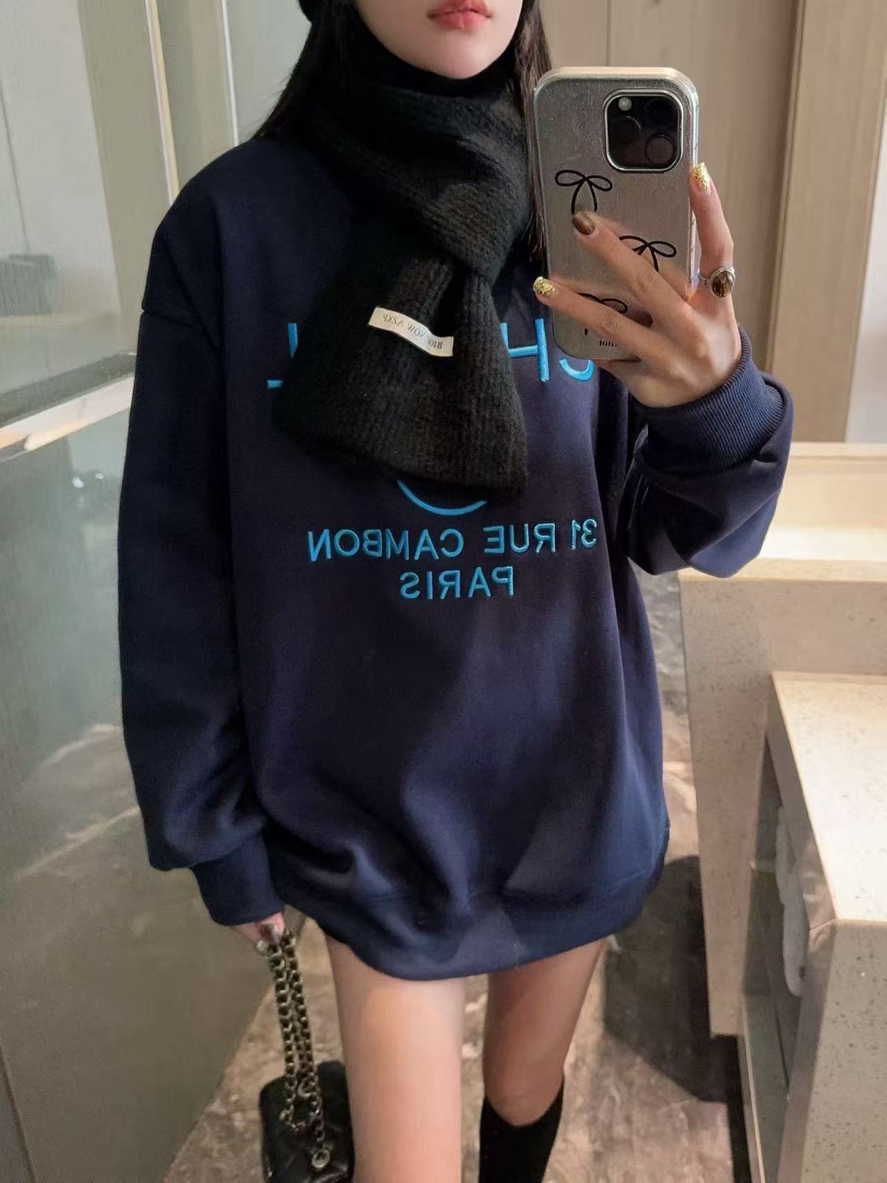 CHANE1 刺繍レタースウェットシャツ + スカーフ【50％割引+送料無料】