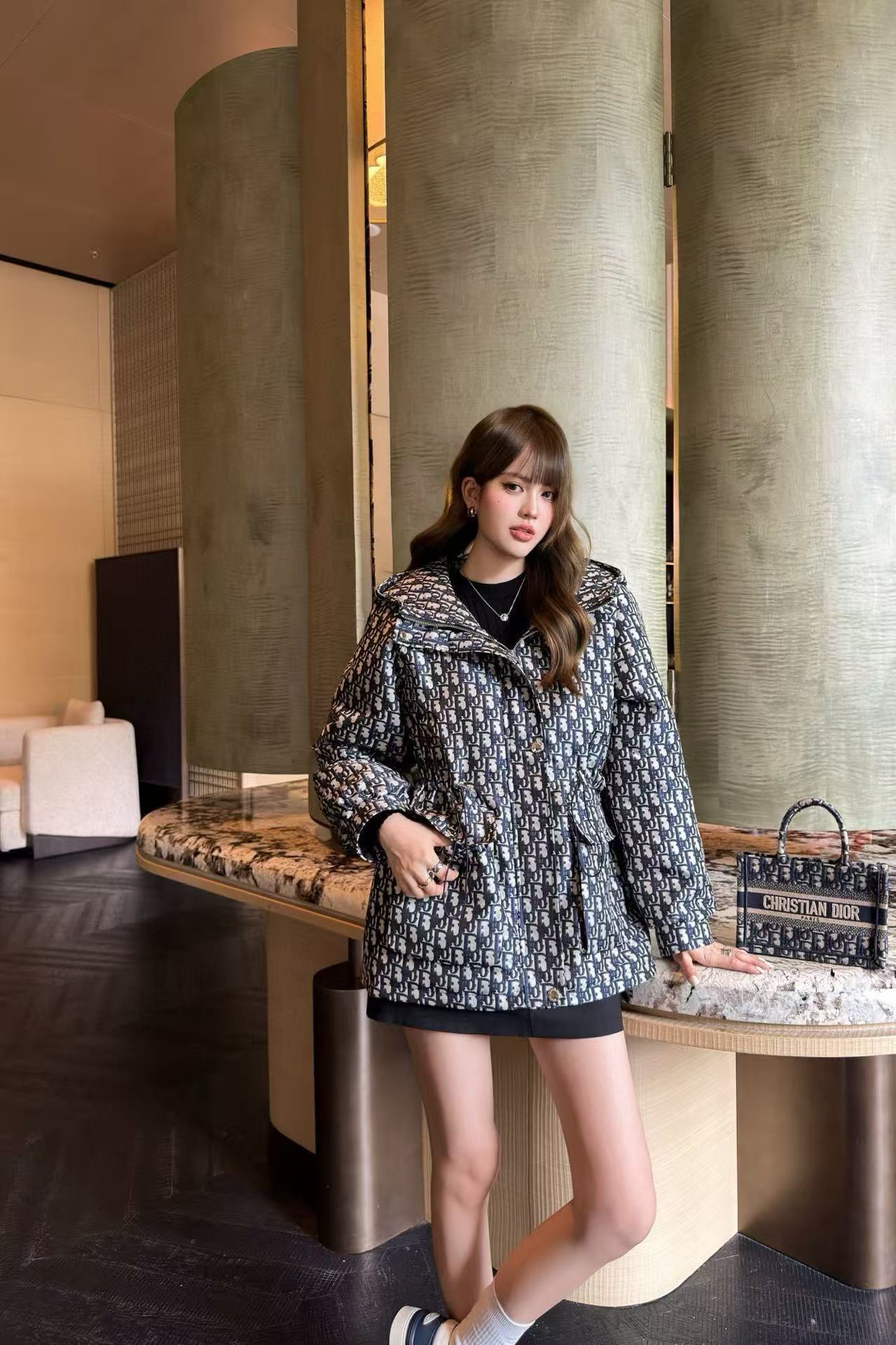 DIOR フード付きジャカード ドローストリング コットン ジャケット【50％割引+送料無料】