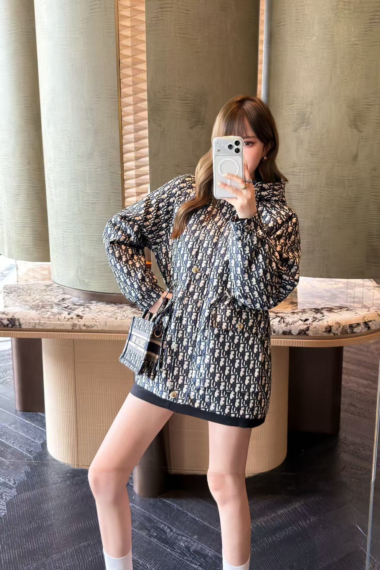 DIOR フード付きジャカード ドローストリング コットン ジャケット【50％割引+送料無料】