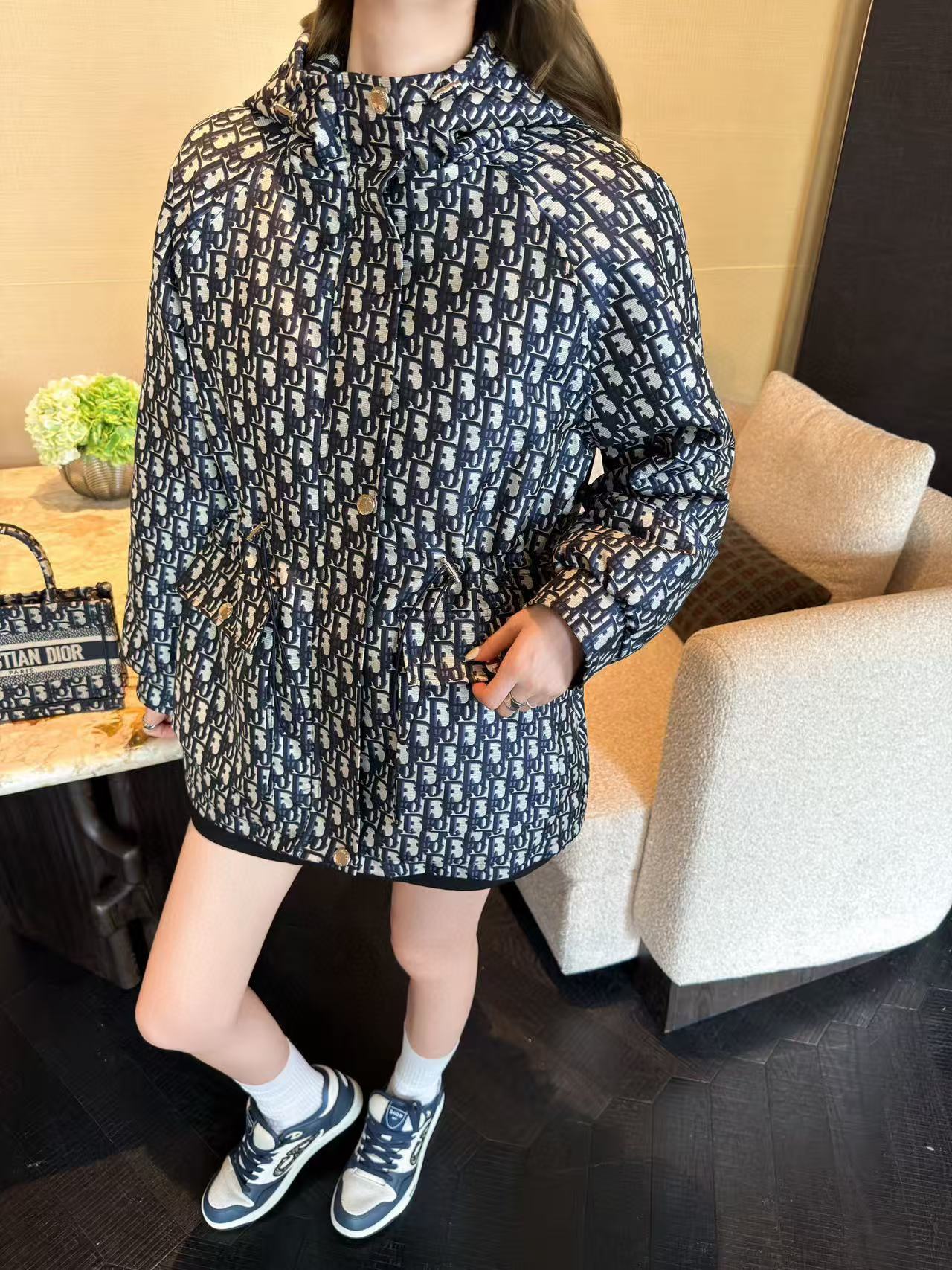 DIOR フード付きジャカード ドローストリング コットン ジャケット【50％割引+送料無料】