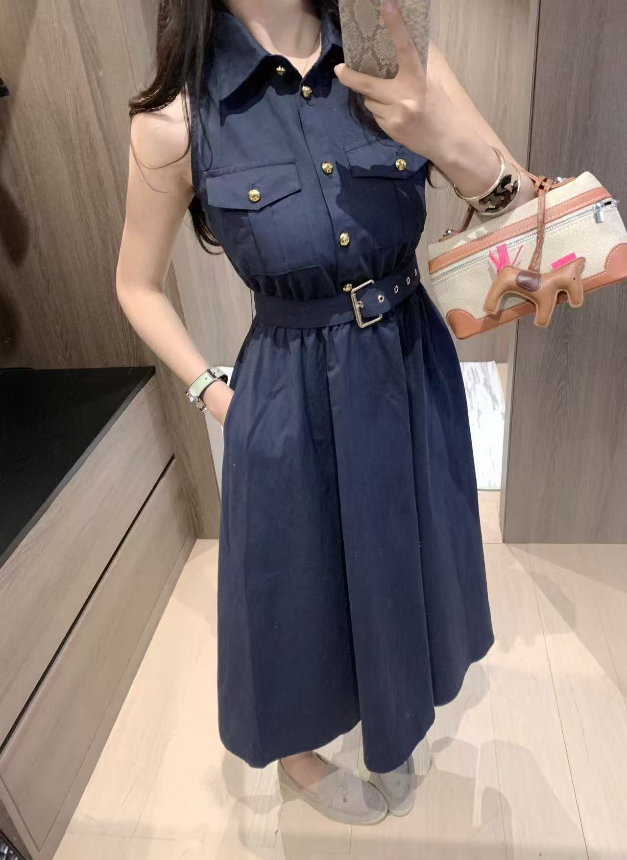 DIOR メタルボタン ノースリーブ ドレス【50％割引+送料無料】