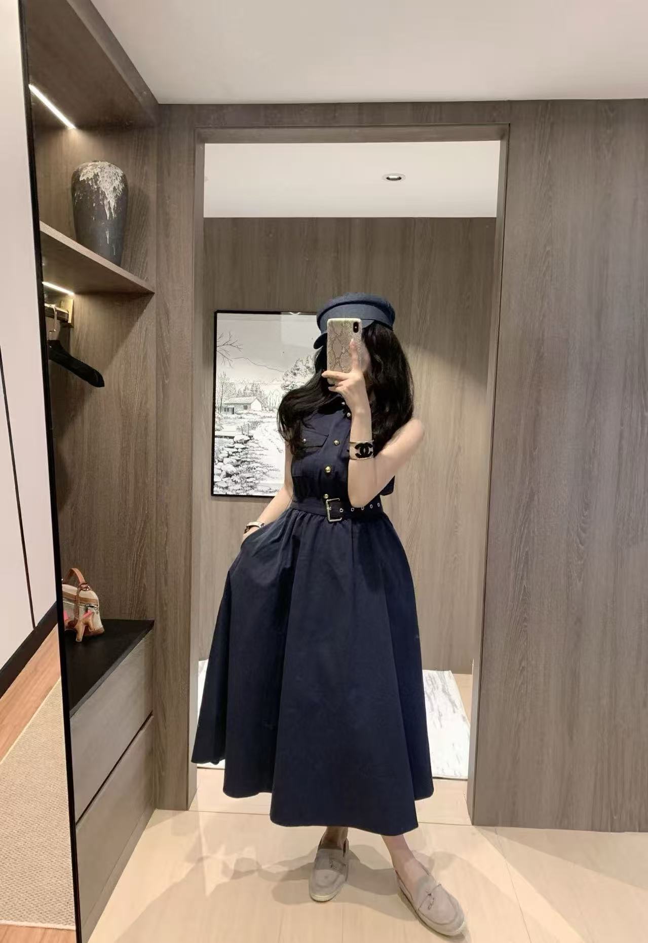 DIOR メタルボタン ノースリーブ ドレス【50％割引+送料無料】