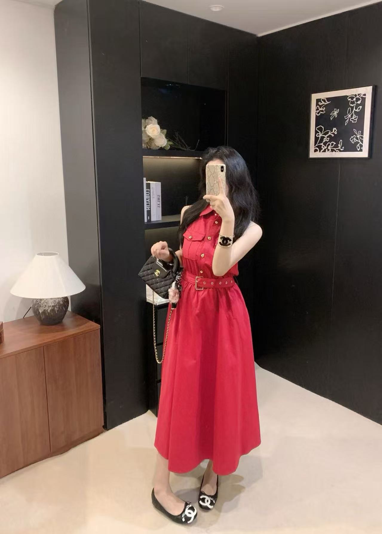 DIOR メタルボタン ノースリーブ ドレス【50％割引+送料無料】