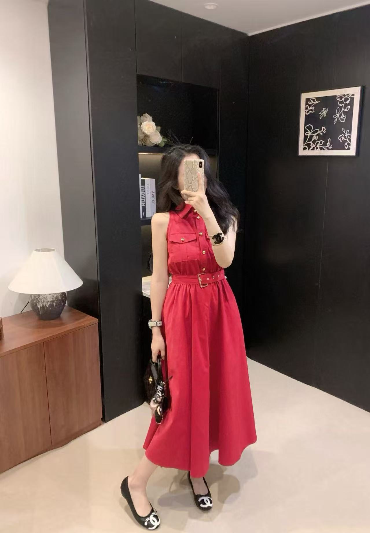 DIOR メタルボタン ノースリーブ ドレス【50％割引+送料無料】