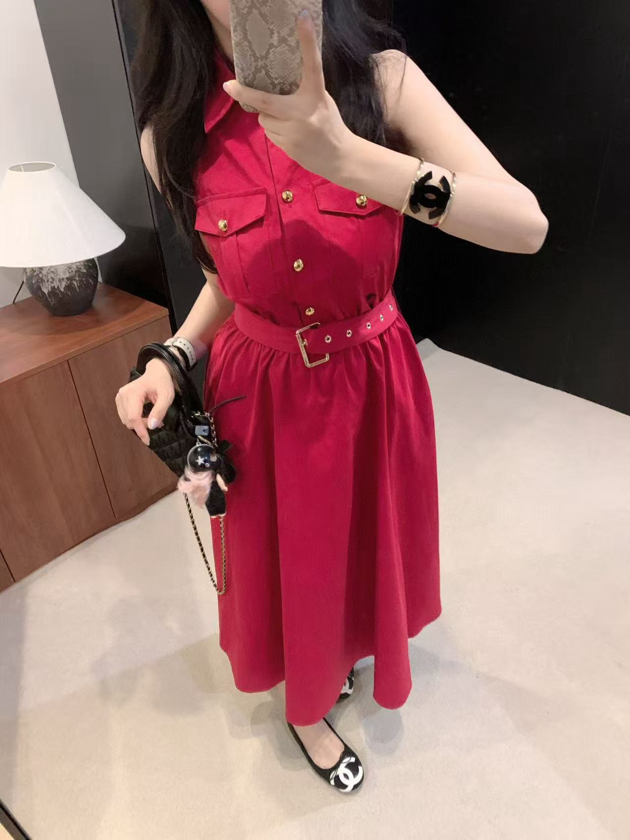 DIOR メタルボタン ノースリーブ ドレス【50％割引+送料無料】