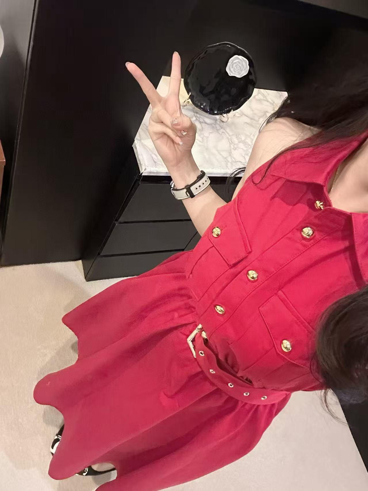 DIOR メタルボタン ノースリーブ ドレス【50％割引+送料無料】