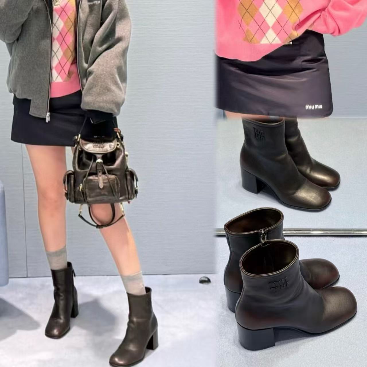 M1UM1U 高品質シンプルラムスキンローヒールアンクルブーツ【50％割引+送料無料】