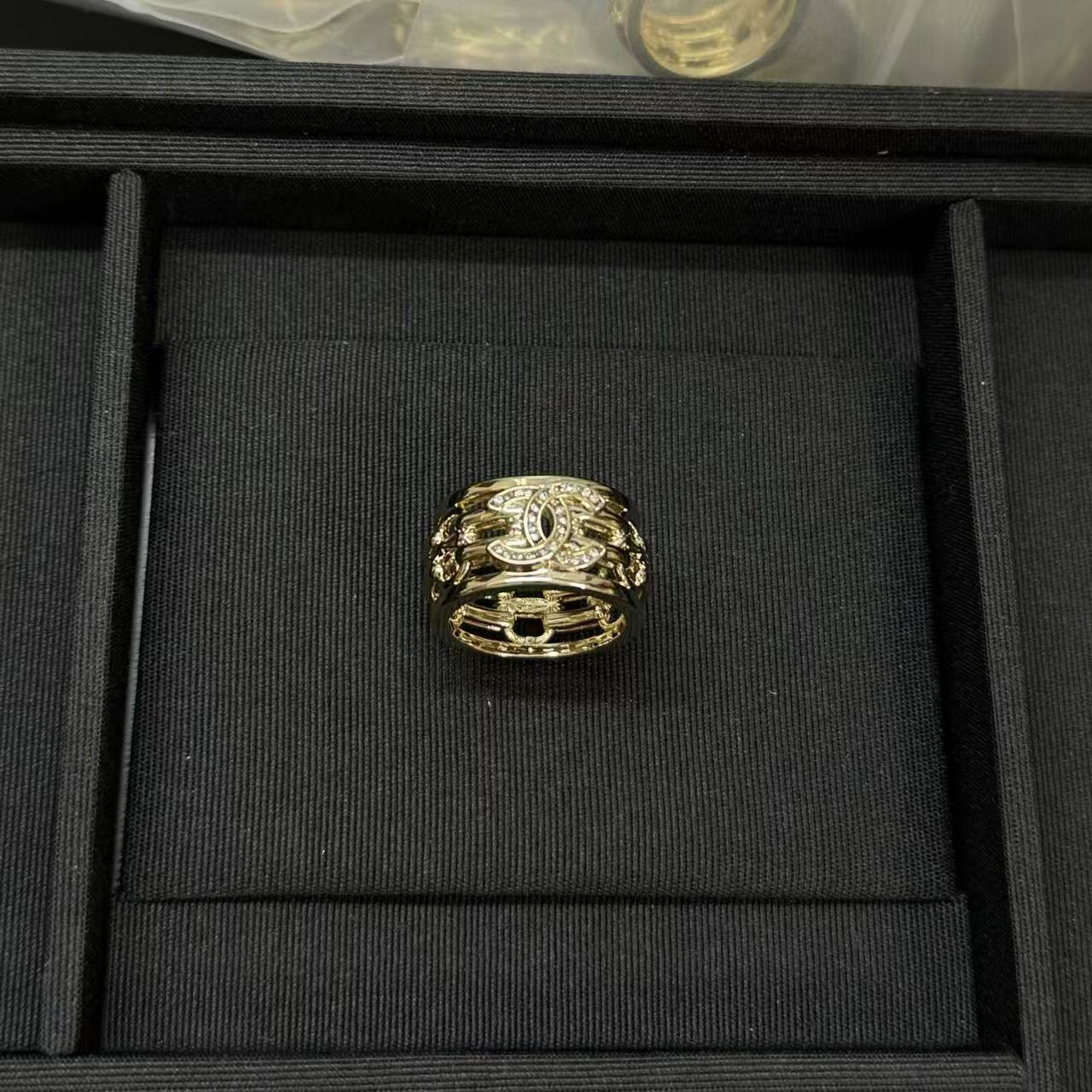 CHANE1 ダブルC ダイヤモンド オープンワーク リング【50％割引+送料無料】