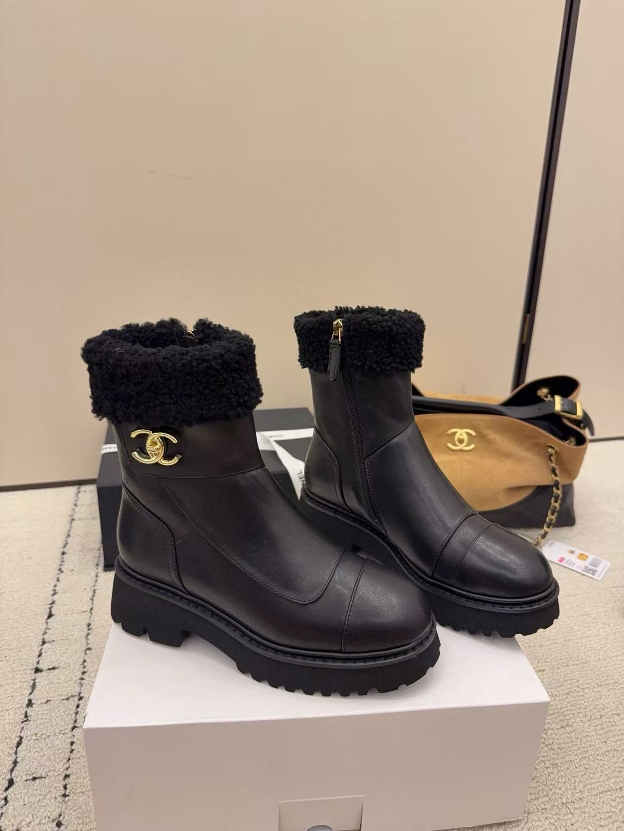 CHANE1 高品質シープスキンレザーアンクルブーツ【50％割引+送料無料】