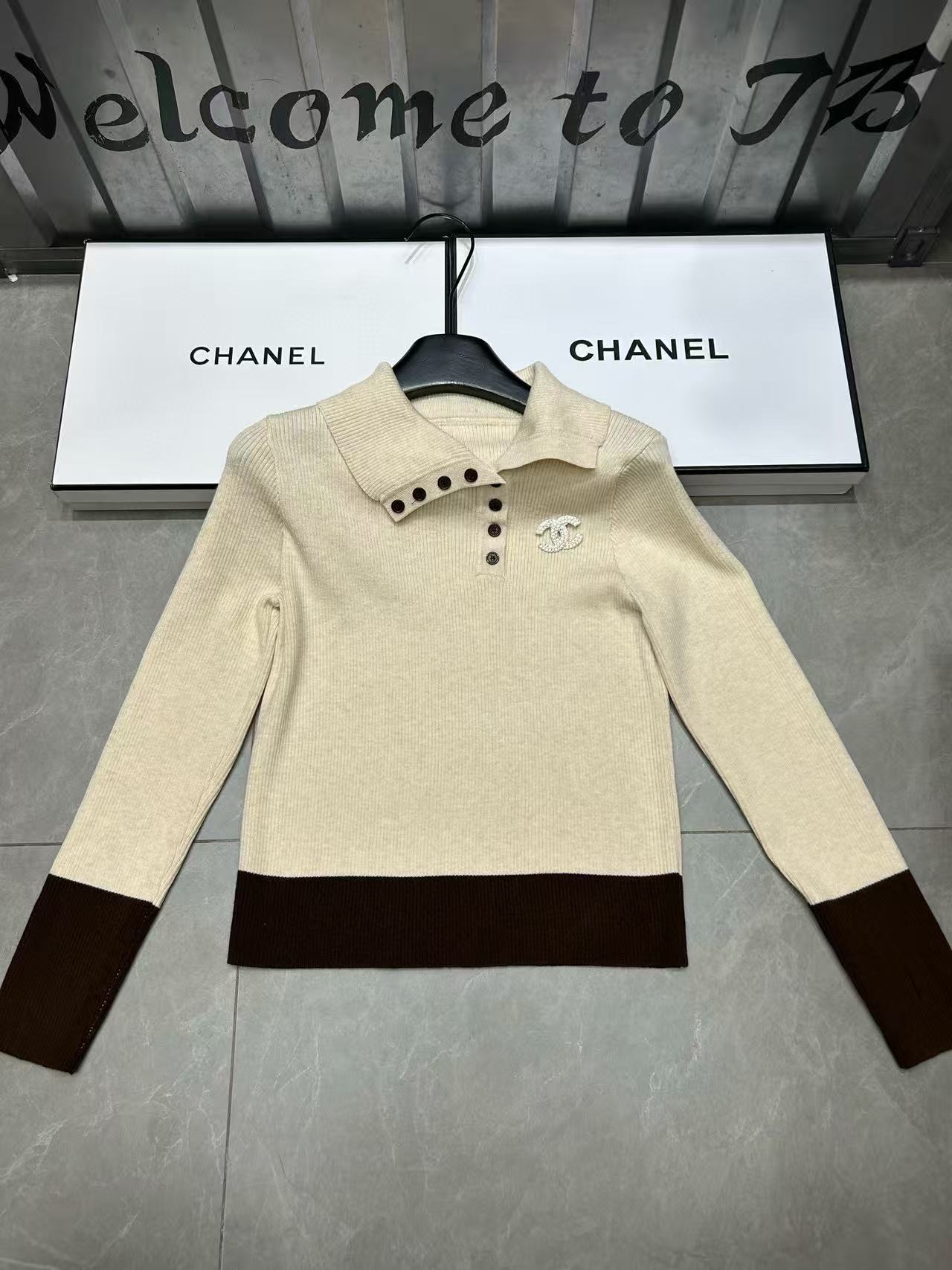 CHANE1 ブローチ付きカラーブロックウールセーター【50％割引+送料無料】