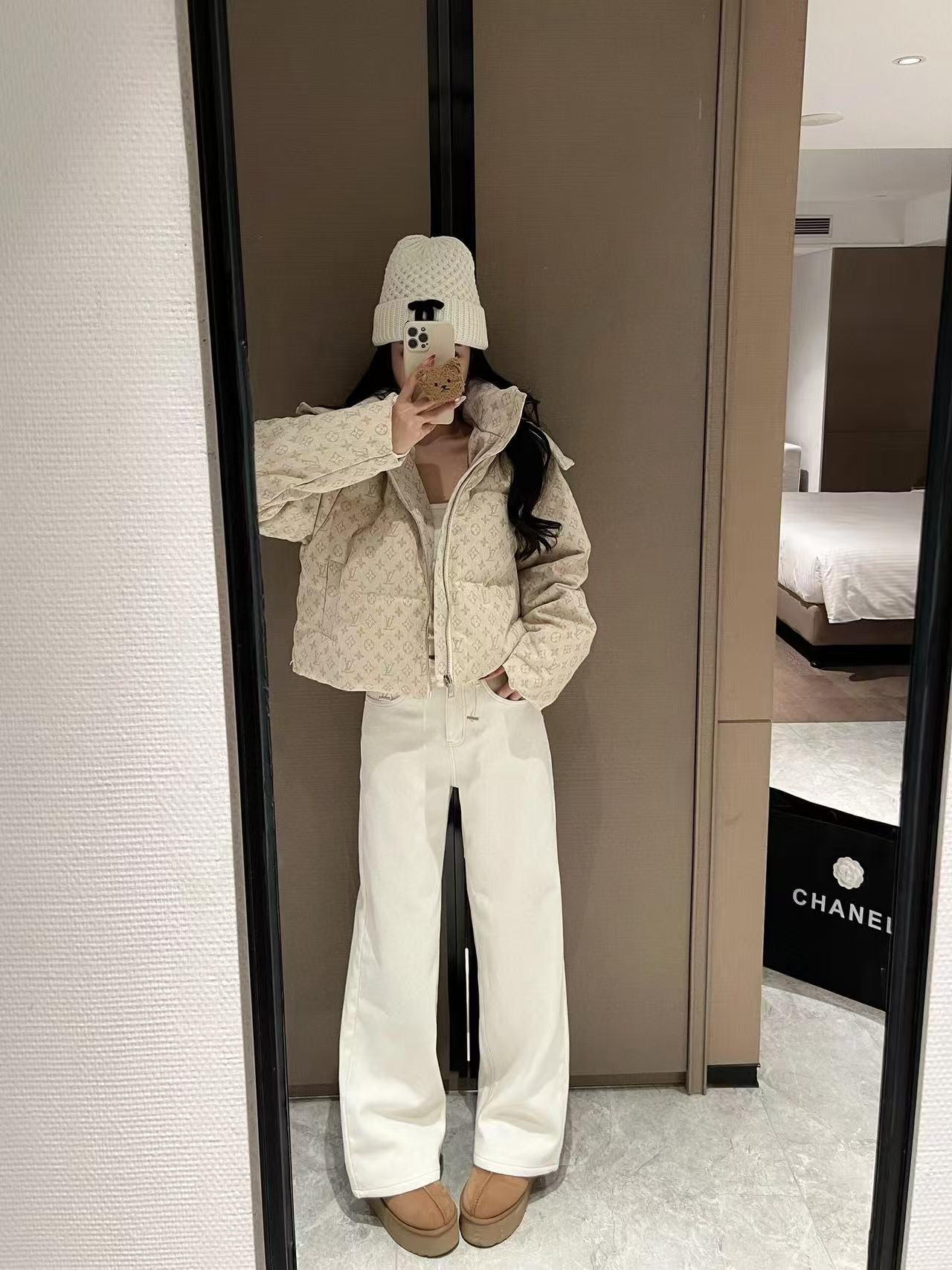 LV フード付きプリントダウンジャケット【50％割引+送料無料】