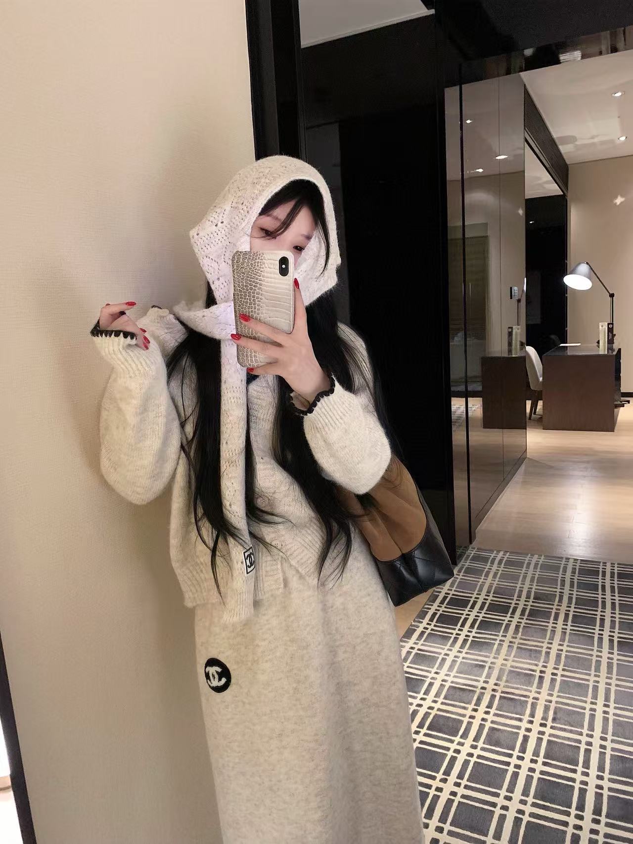 CHANE1 カーディガン、スカート、帽子の3点セット【50％割引+送料無料】