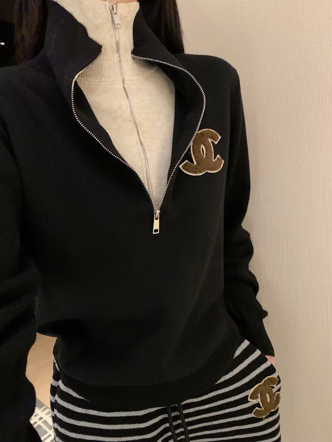 CHANE1 ハイネックダブルCニットセーター【50％割引+送料無料】