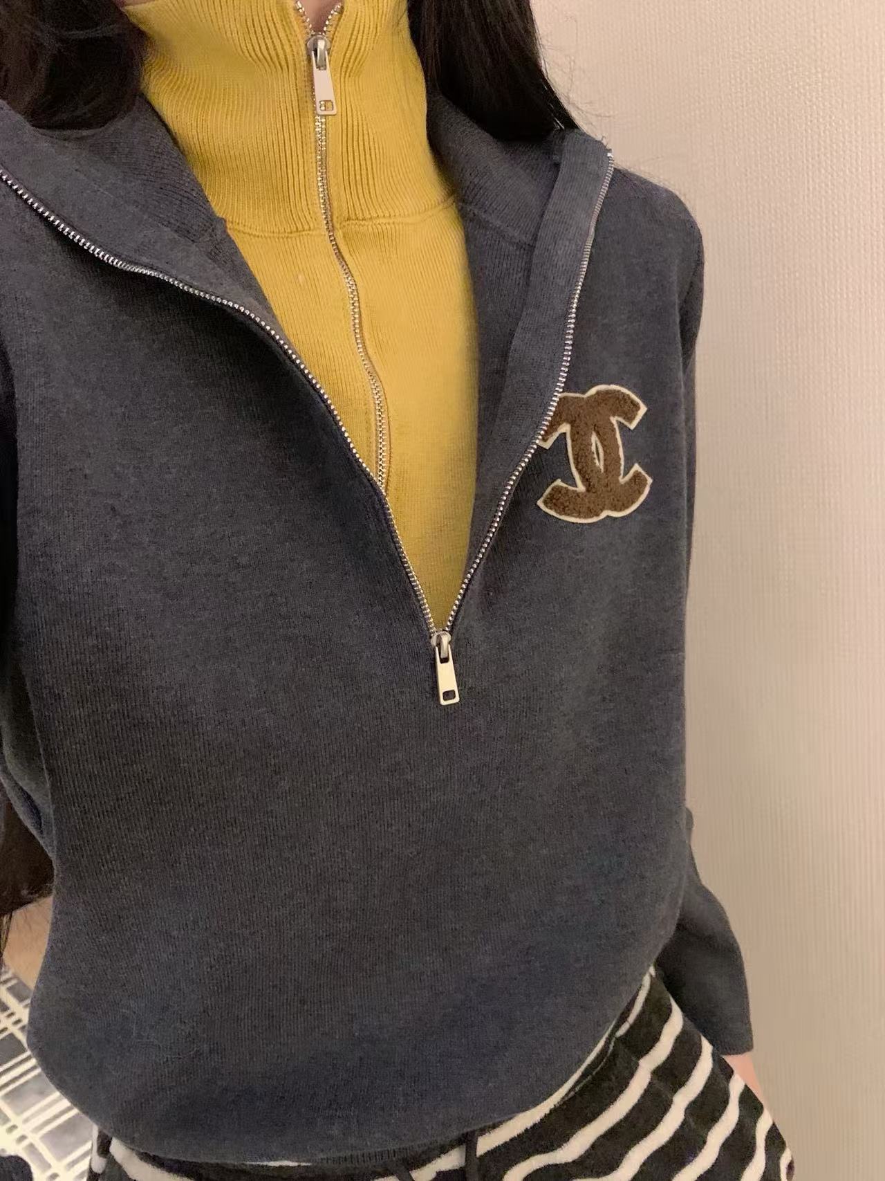 CHANE1 ハイネックダブルCニットセーター【50％割引+送料無料】