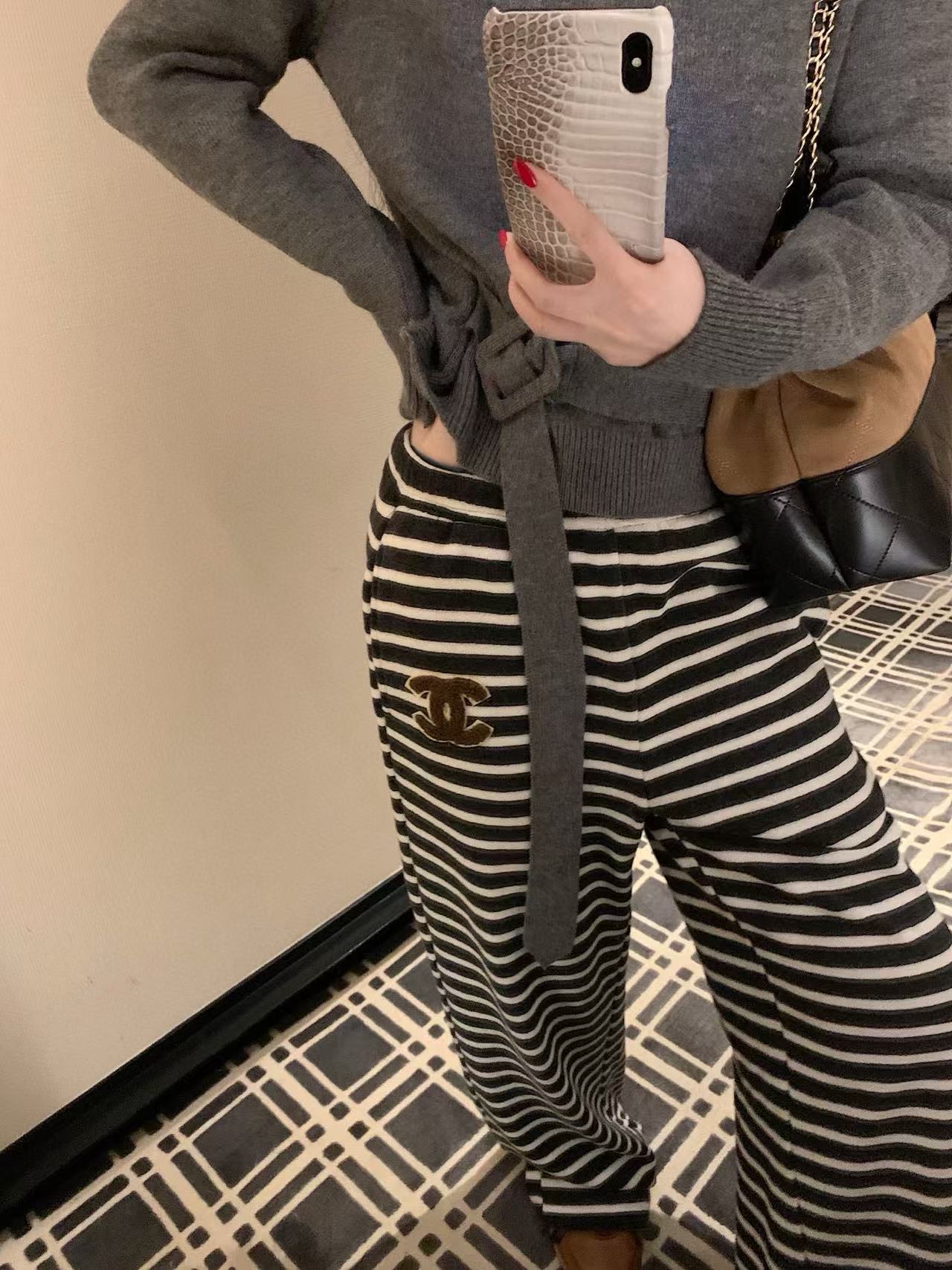 CHANE1 ダブルC ストライプ カジュアル トラウザーズ【50％割引+送料無料】