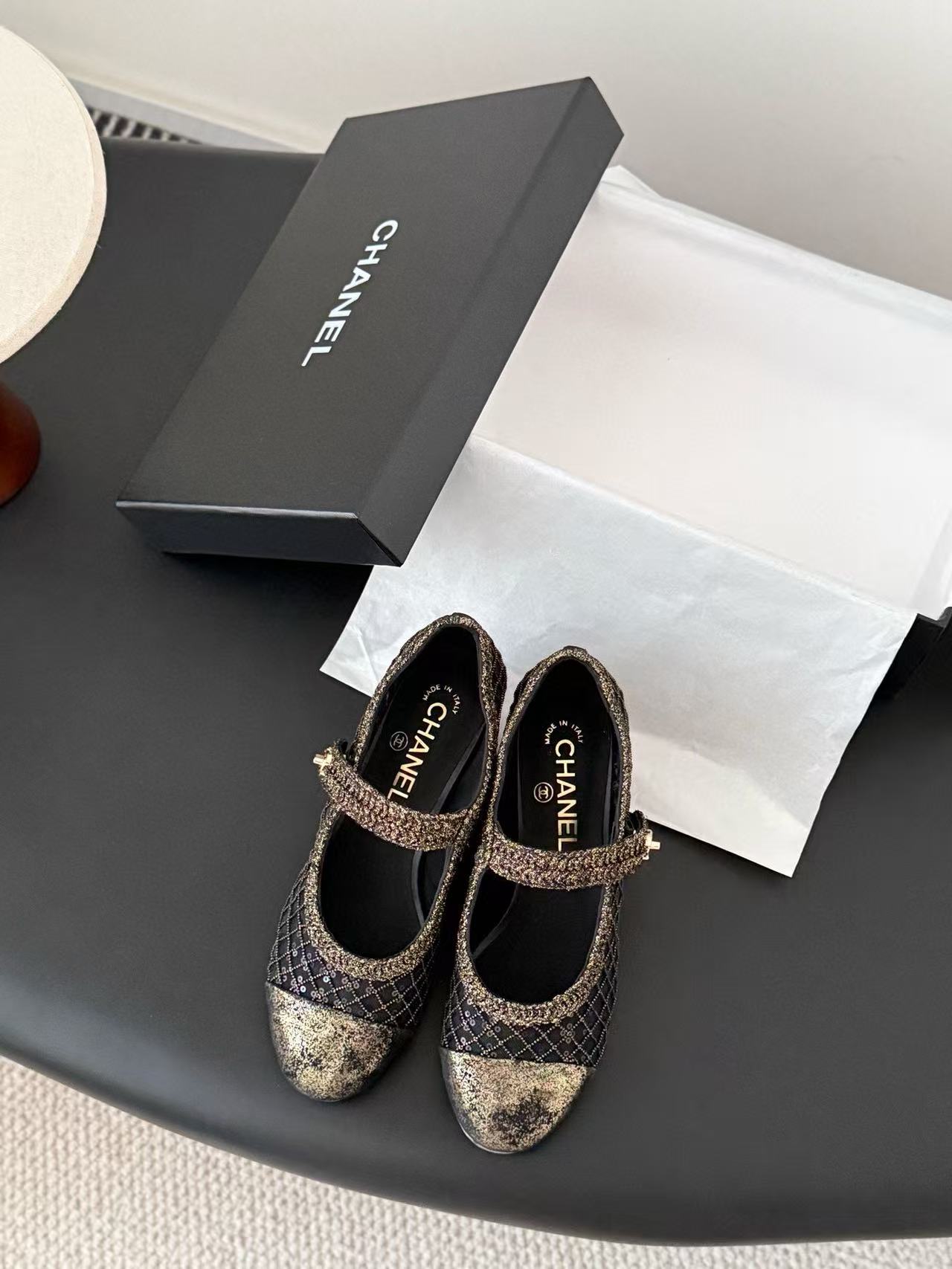 CHANE1 高品質スパンコールローヒールシューズ【50％割引+送料無料】