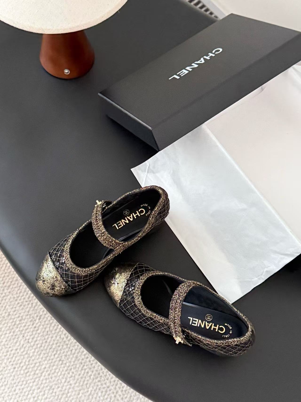 CHANE1 高品質スパンコールローヒールシューズ【50％割引+送料無料】