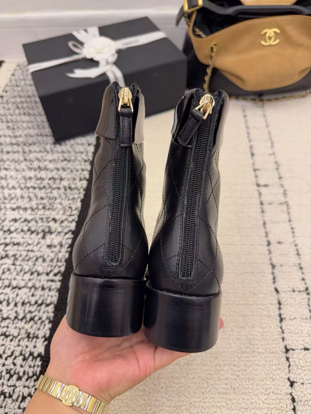 CHANE1 高品質ダブルCチェックアンクルブーツ【50％割引+送料無料】