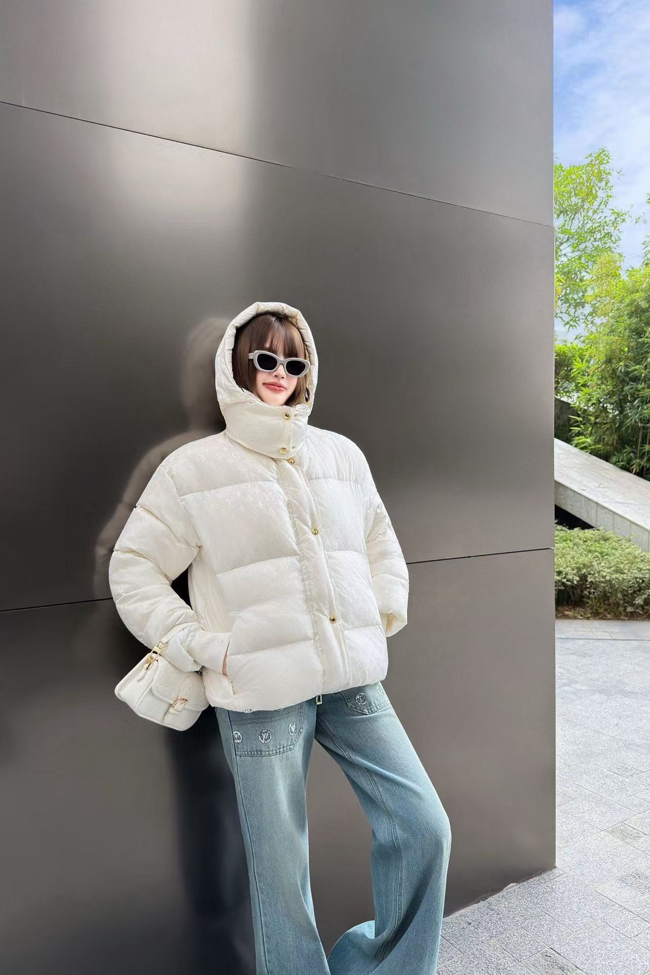 LVフード付きジャカードダウンジャケット【50％割引+送料無料】【50％割引+送料無料】