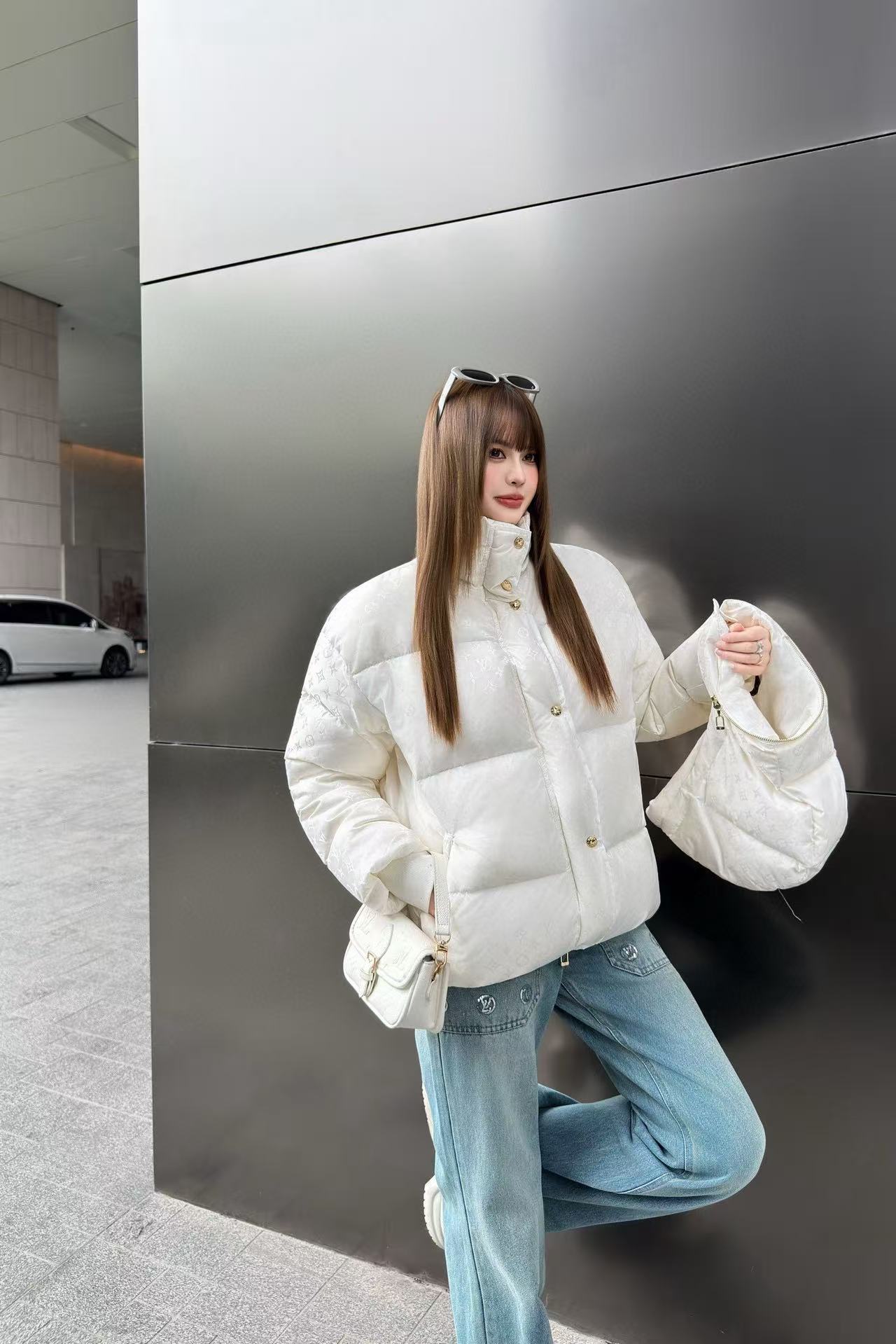 LVフード付きジャカードダウンジャケット【50％割引+送料無料】【50％割引+送料無料】