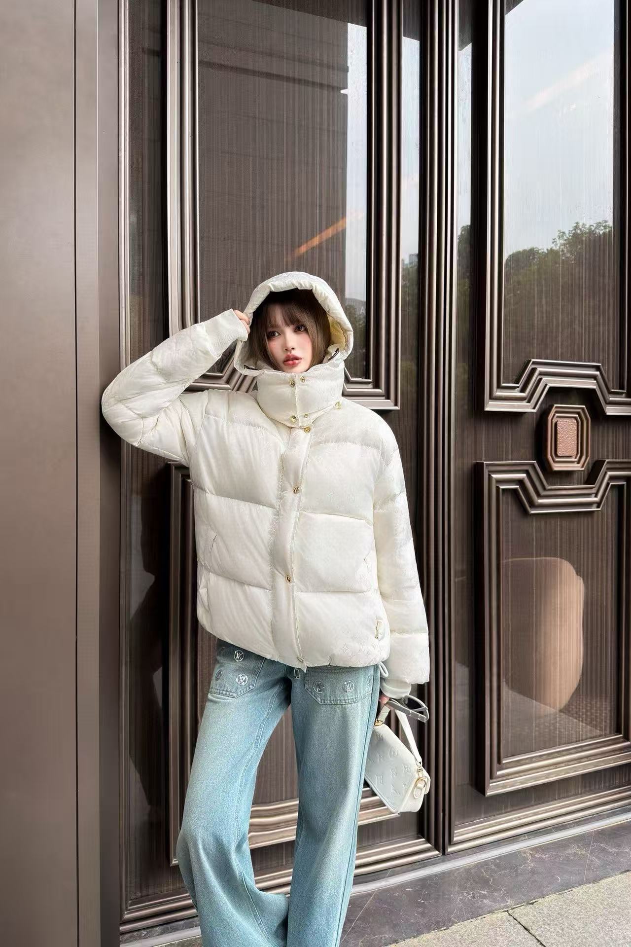 LVフード付きジャカードダウンジャケット【50％割引+送料無料】【50％割引+送料無料】