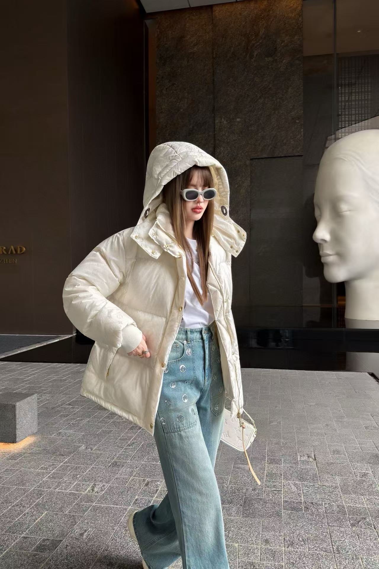 LVフード付きジャカードダウンジャケット【50％割引+送料無料】【50％割引+送料無料】