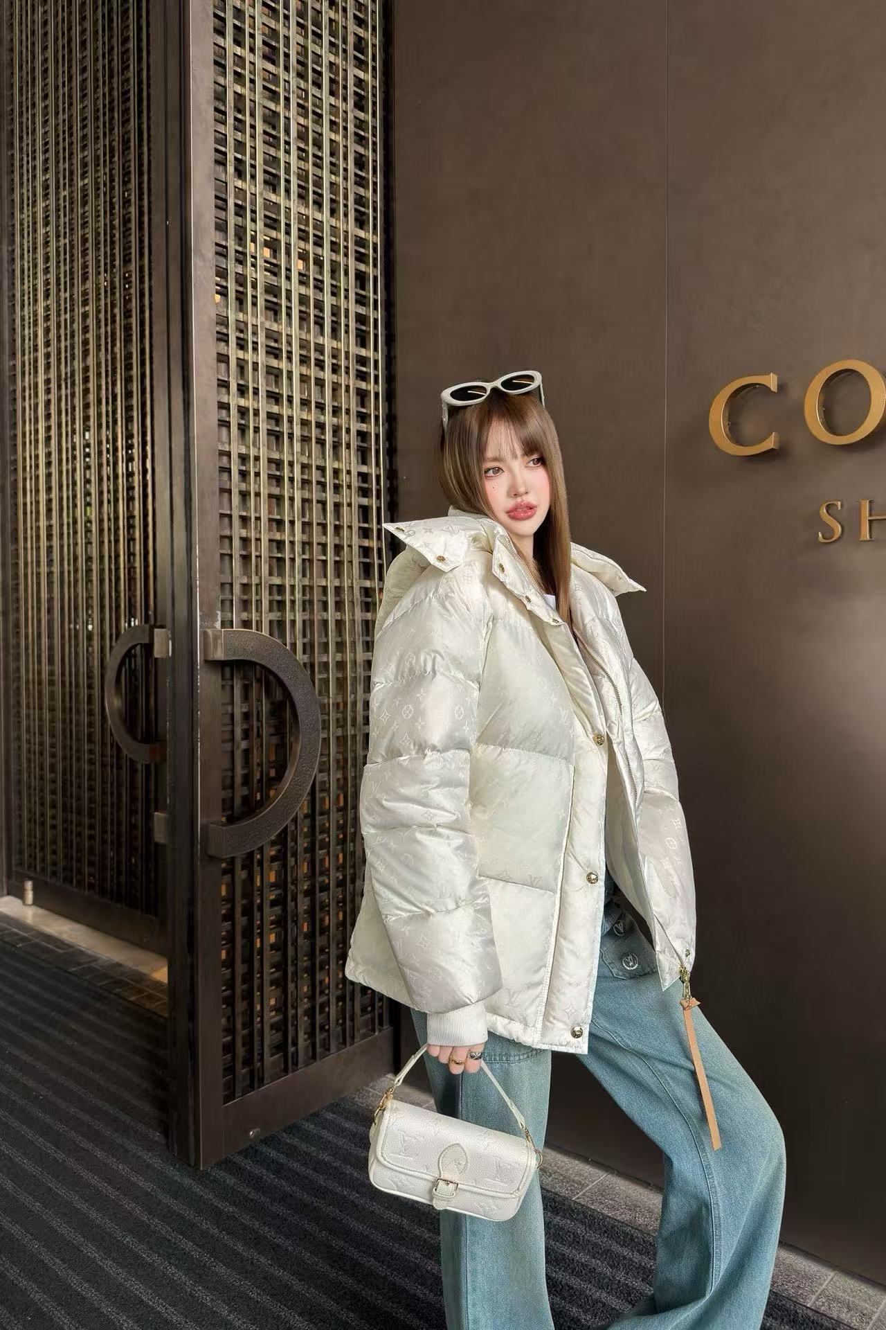 LVフード付きジャカードダウンジャケット【50％割引+送料無料】【50％割引+送料無料】