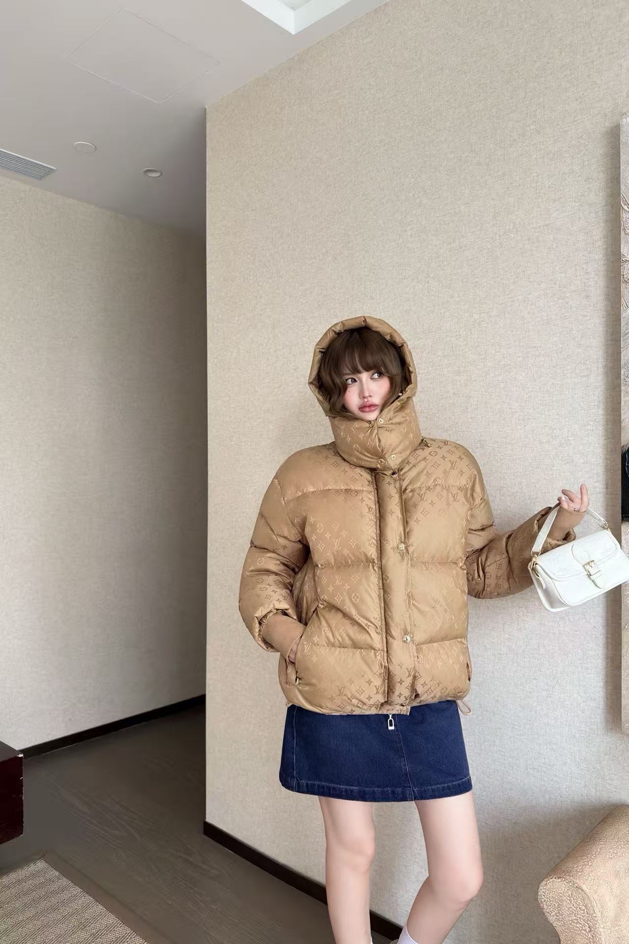 LVフード付きジャカードダウンジャケット【50％割引+送料無料】【50％割引+送料無料】