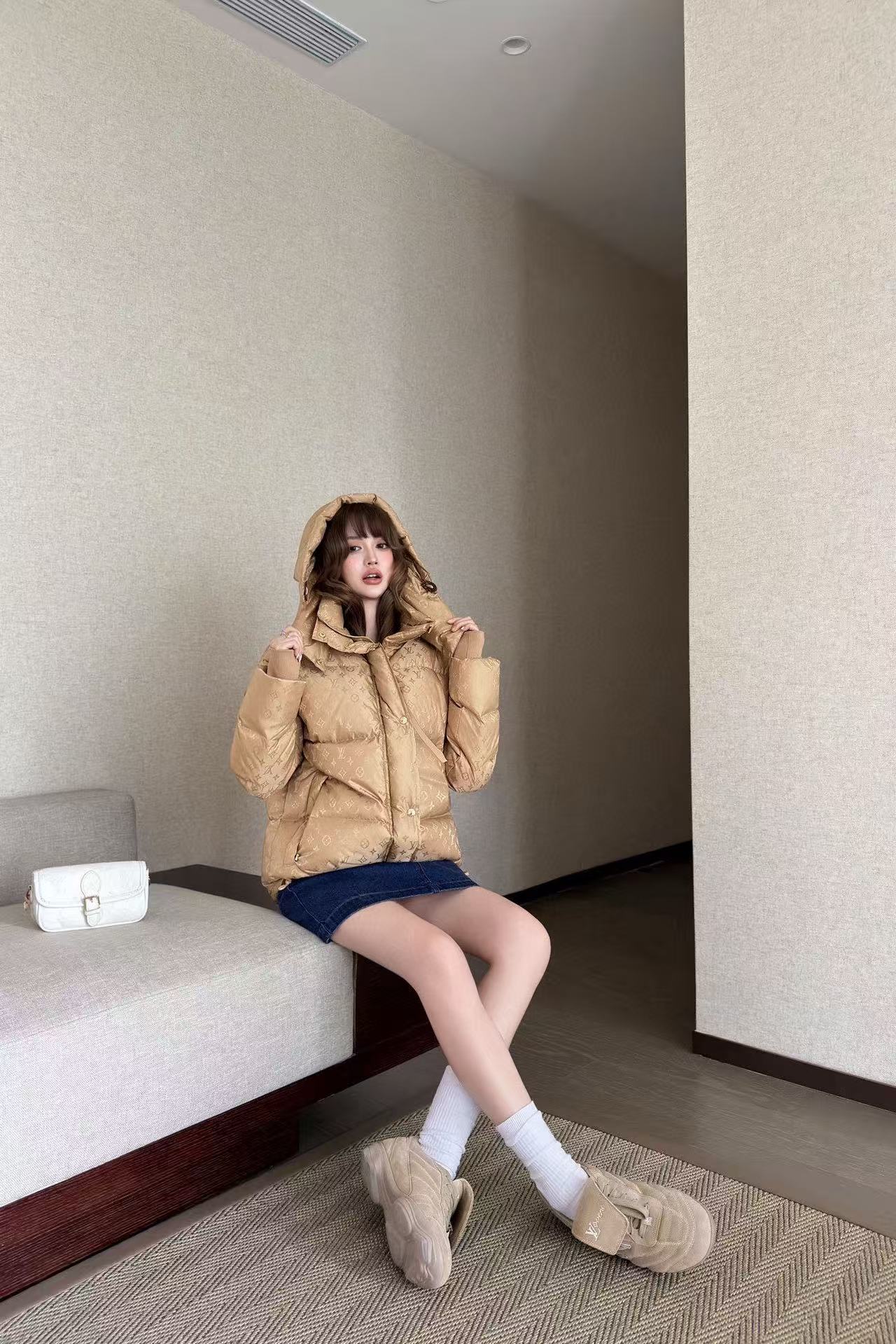 LVフード付きジャカードダウンジャケット【50％割引+送料無料】【50％割引+送料無料】