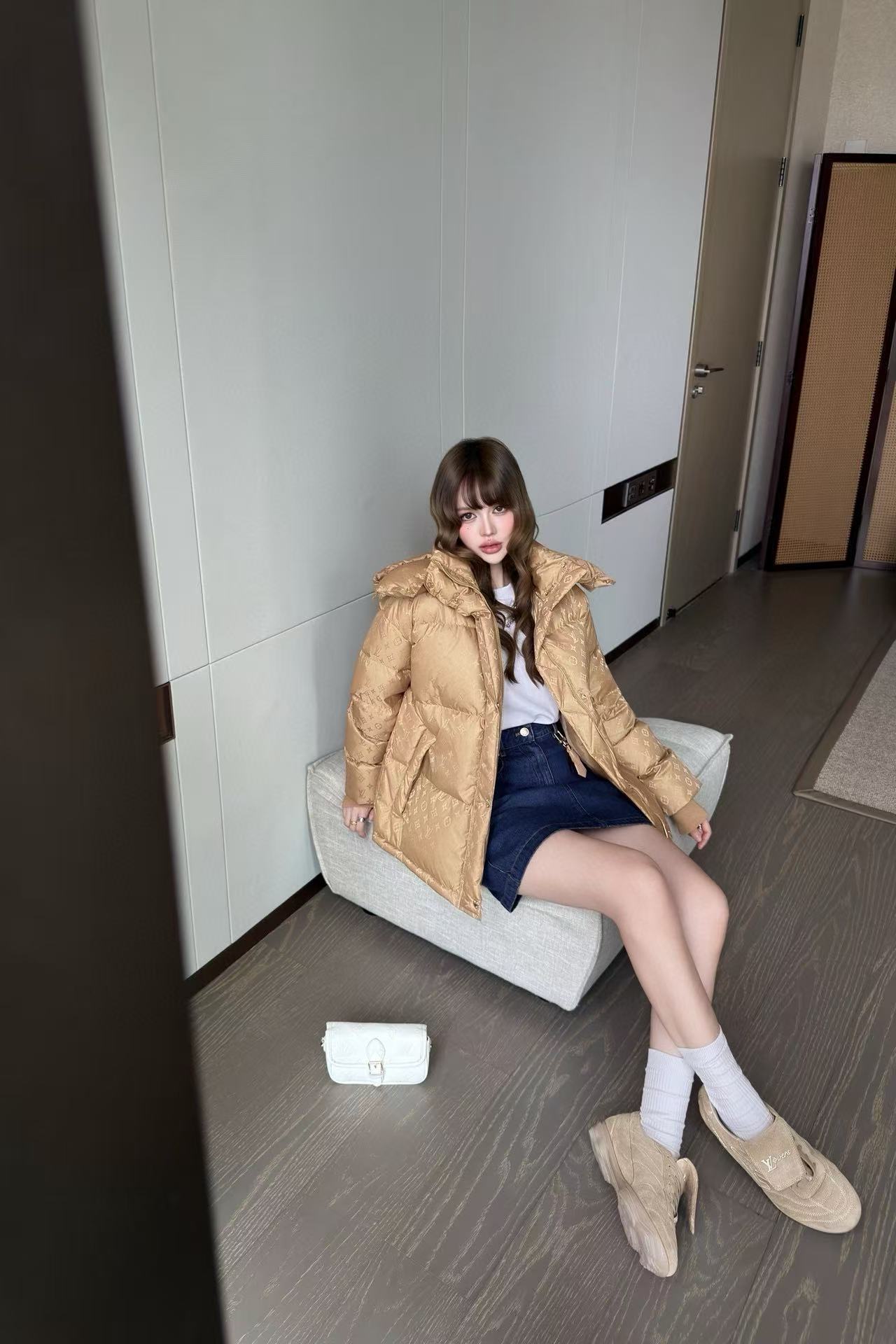 LVフード付きジャカードダウンジャケット【50％割引+送料無料】【50％割引+送料無料】