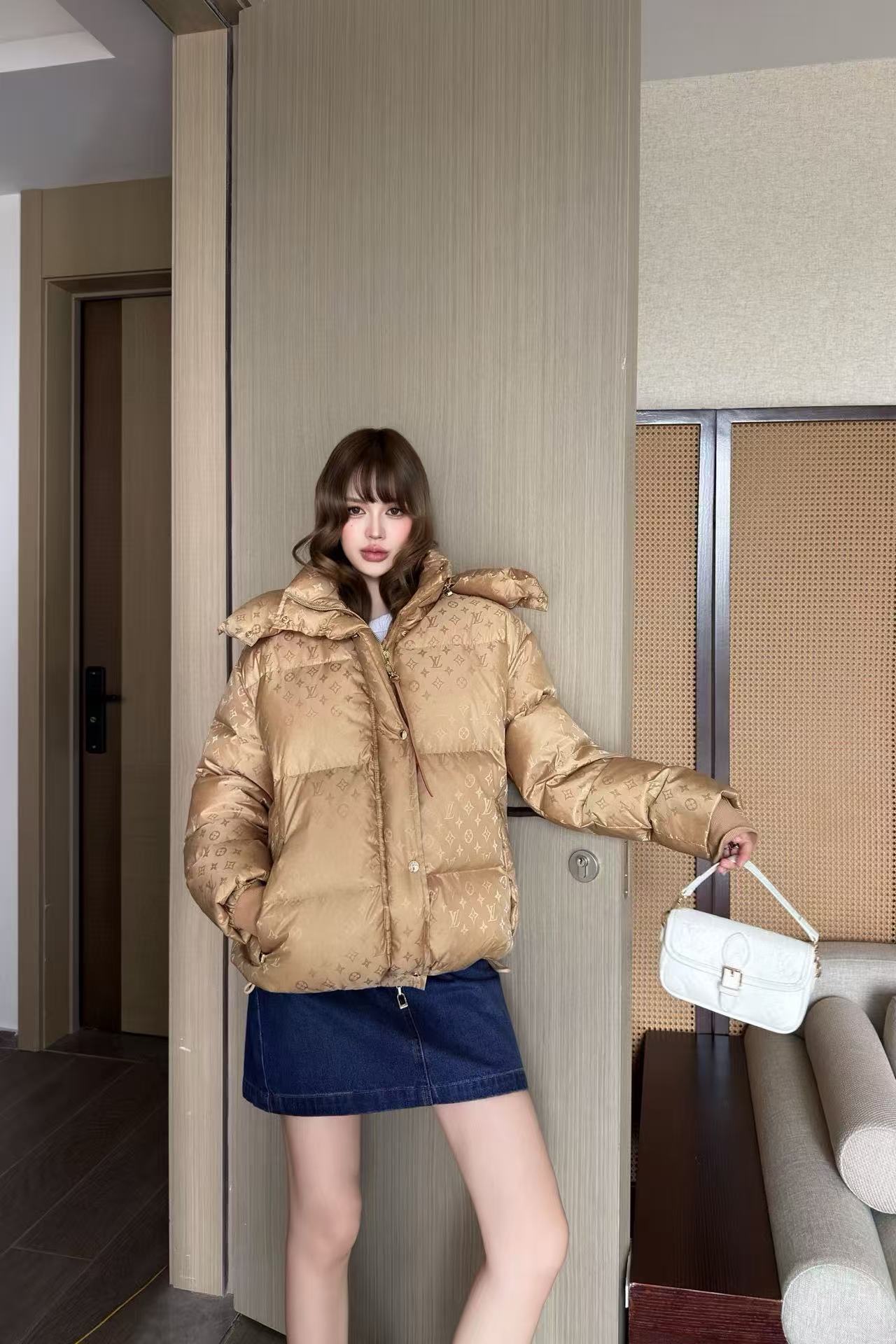 LVフード付きジャカードダウンジャケット【50％割引+送料無料】【50％割引+送料無料】