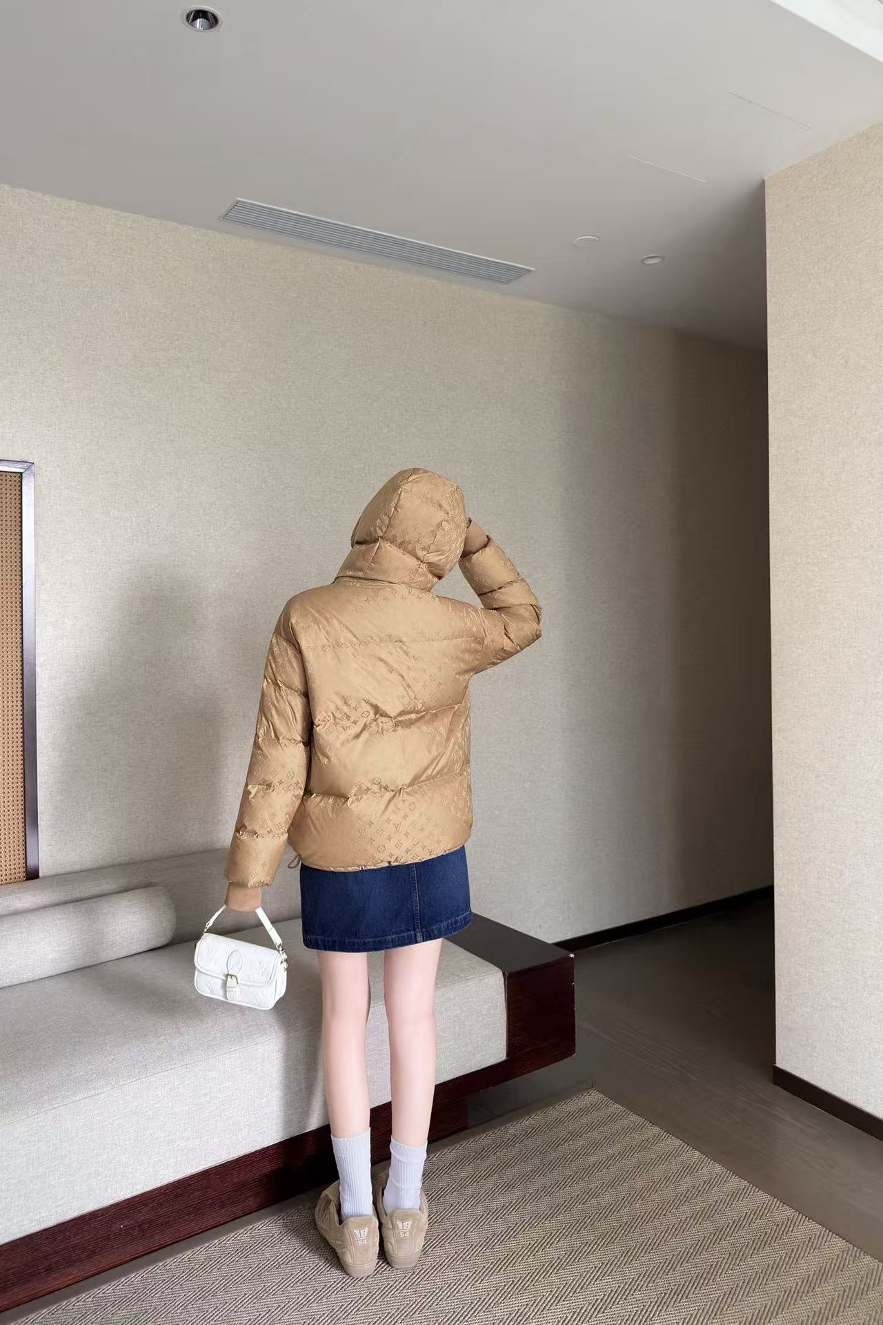 LVフード付きジャカードダウンジャケット【50％割引+送料無料】【50％割引+送料無料】