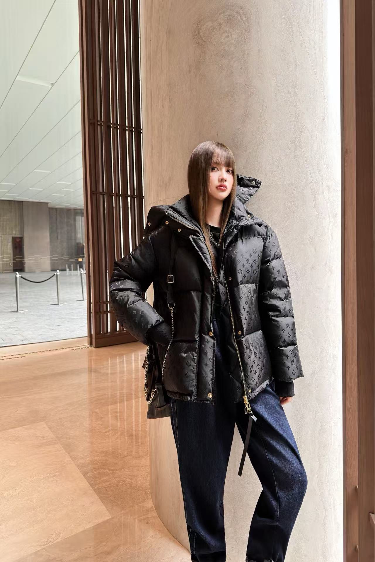 LVフード付きジャカードダウンジャケット【50％割引+送料無料】【50％割引+送料無料】