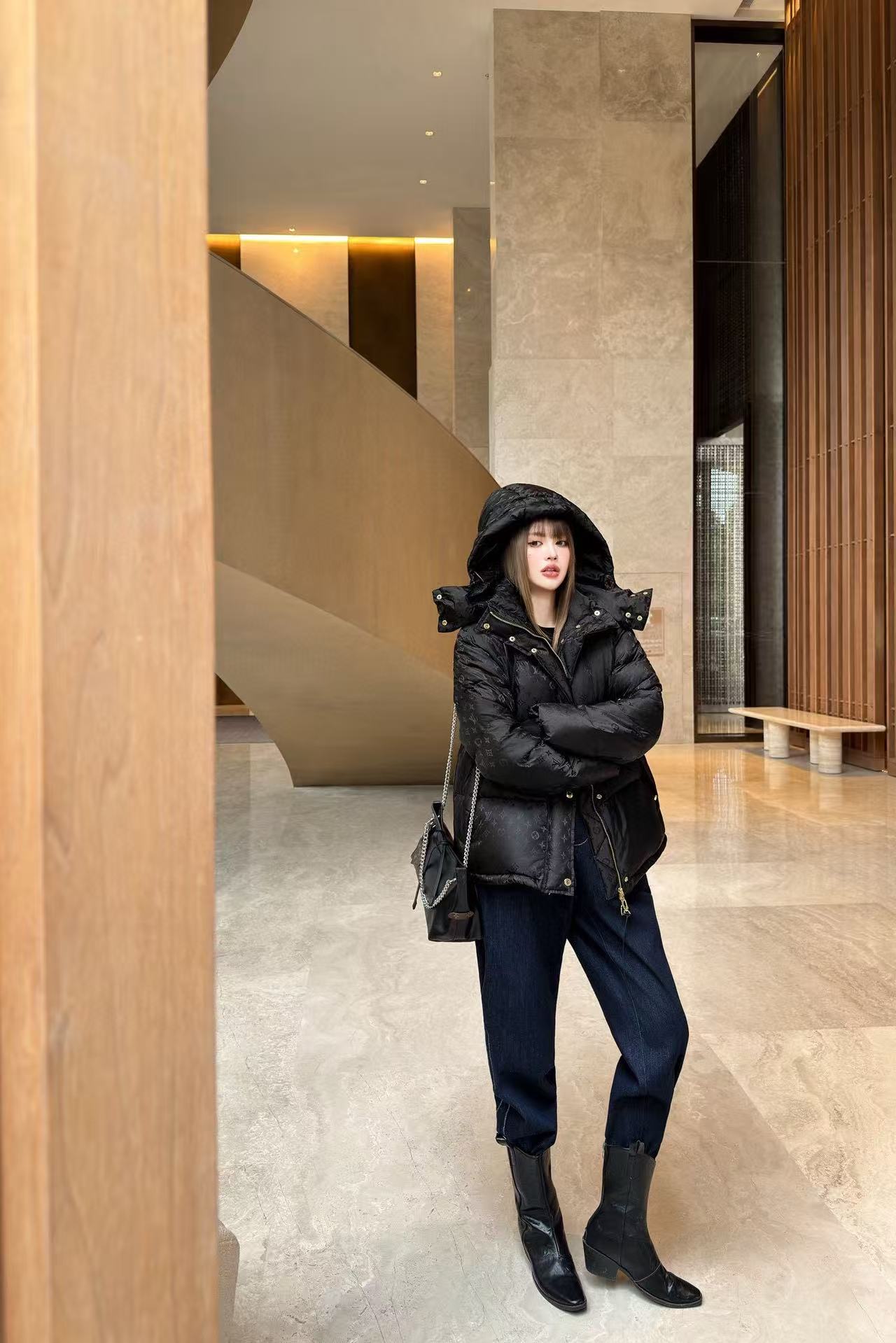 LVフード付きジャカードダウンジャケット【50％割引+送料無料】【50％割引+送料無料】