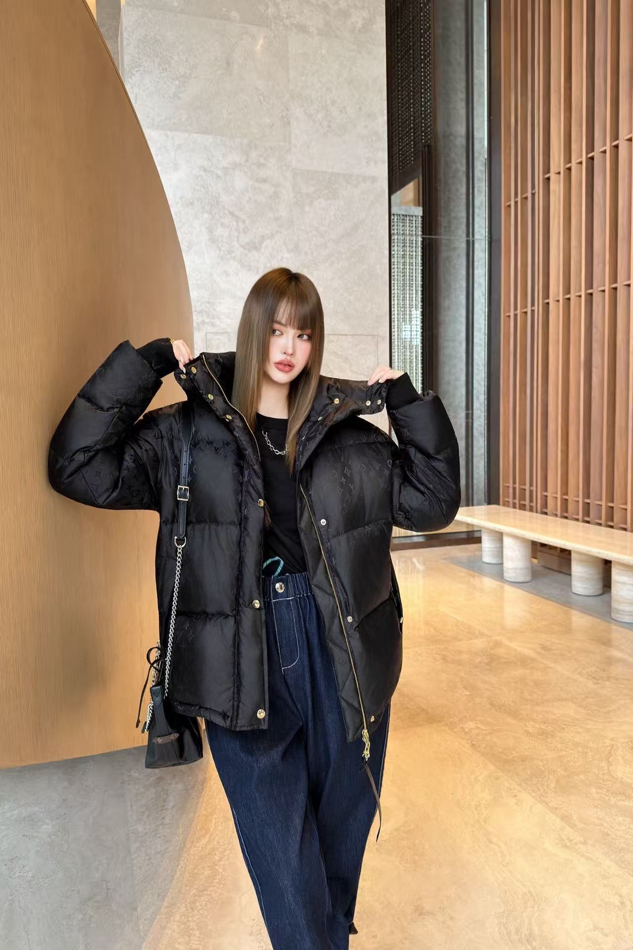 LVフード付きジャカードダウンジャケット【50％割引+送料無料】【50％割引+送料無料】