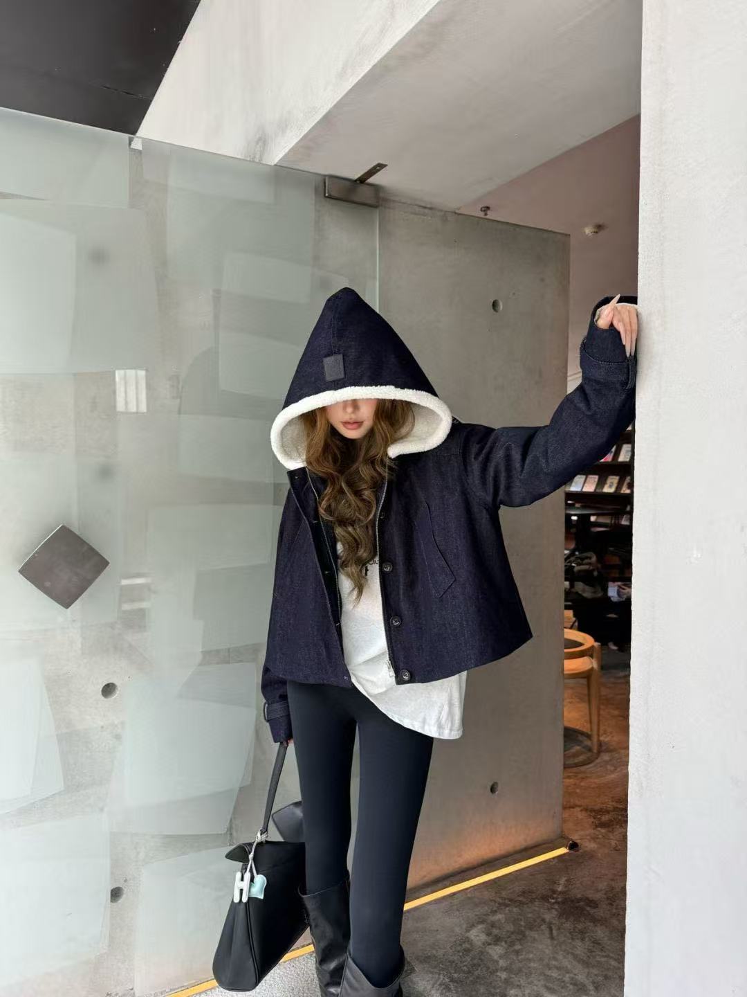 L0WEW フード付きデニムキルティングジャケット【50％割引+送料無料】