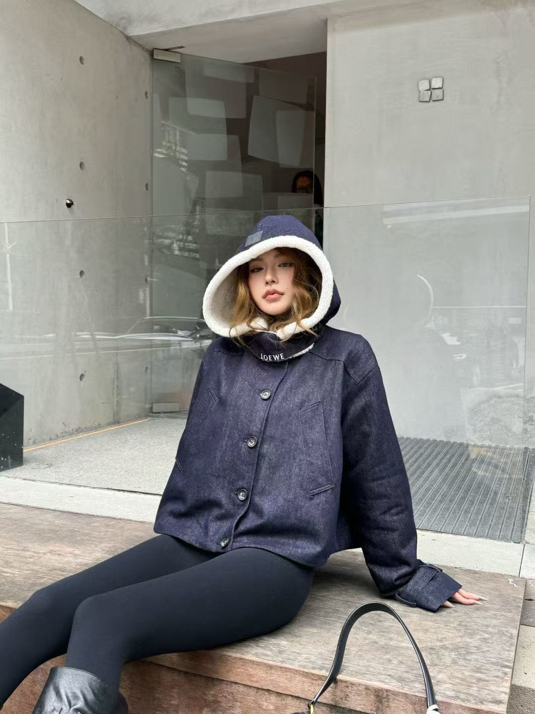 L0WEW フード付きデニムキルティングジャケット【50％割引+送料無料】