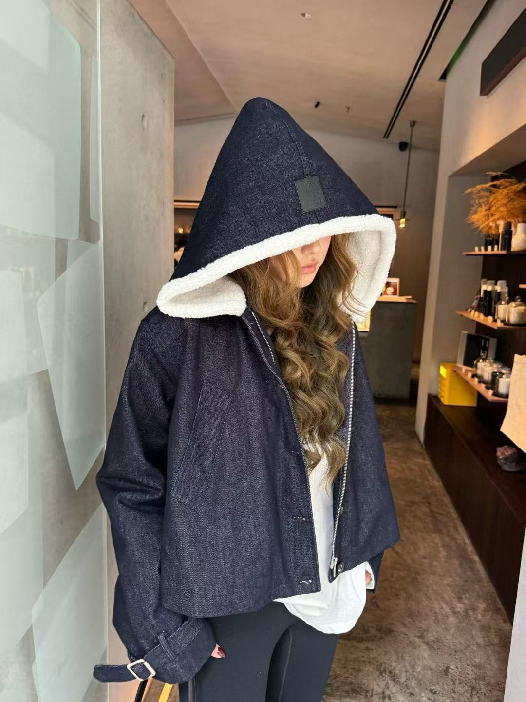 L0WEW フード付きデニムキルティングジャケット【50％割引+送料無料】